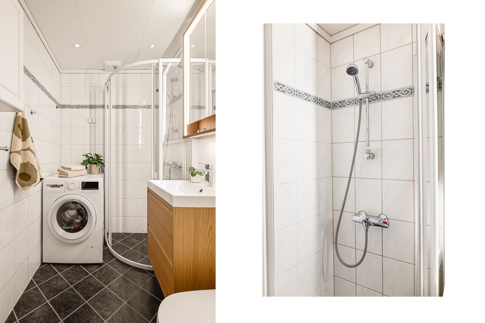 Pent helfliset bad med varmekabler i gulvet. Galleribilde