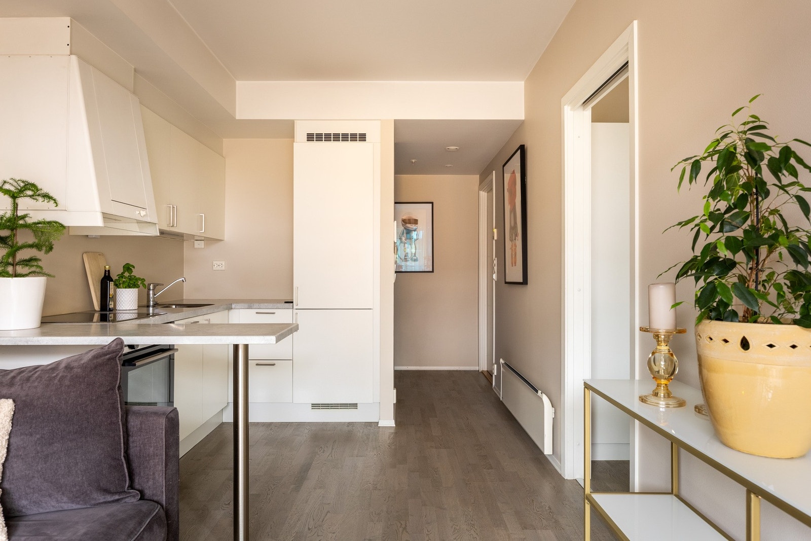 Leiligheten er malt i moderne fargetoner. Galleribilde