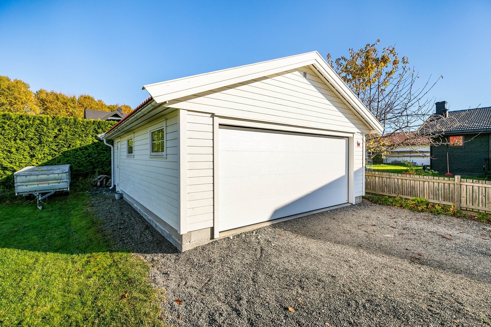 Igland dobbelgarasje ble oppført i 2018. Garasjen er uisolert og uten innlagt strøm. Galleribilde