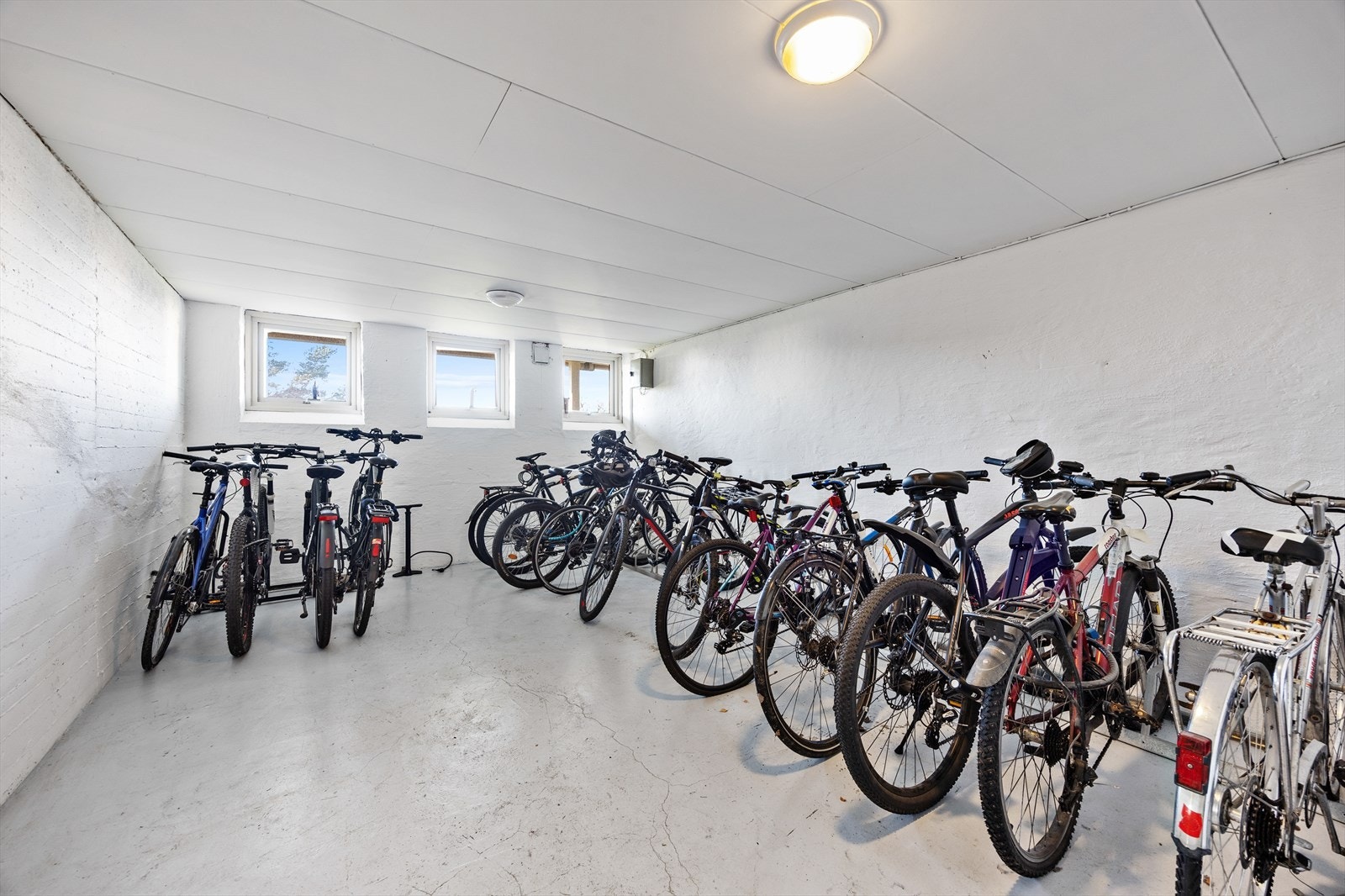 Det er felles sykkelparkering i kjelleren. Galleribilde