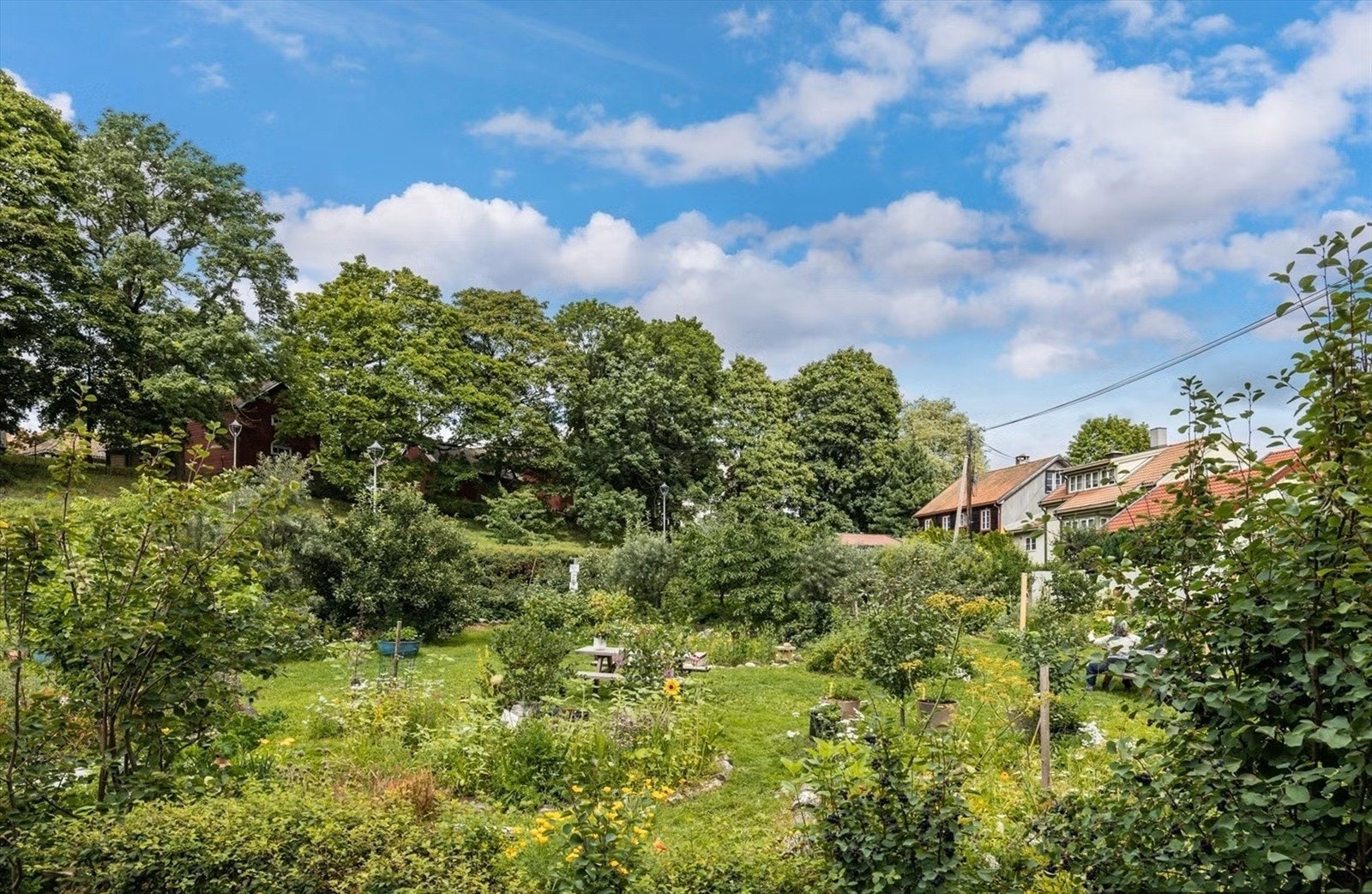 Flott felles hage for beboerne. Her er det flere bord med muligheter for å slå seg ned, og grill til glede for beboerne. Galleribilde