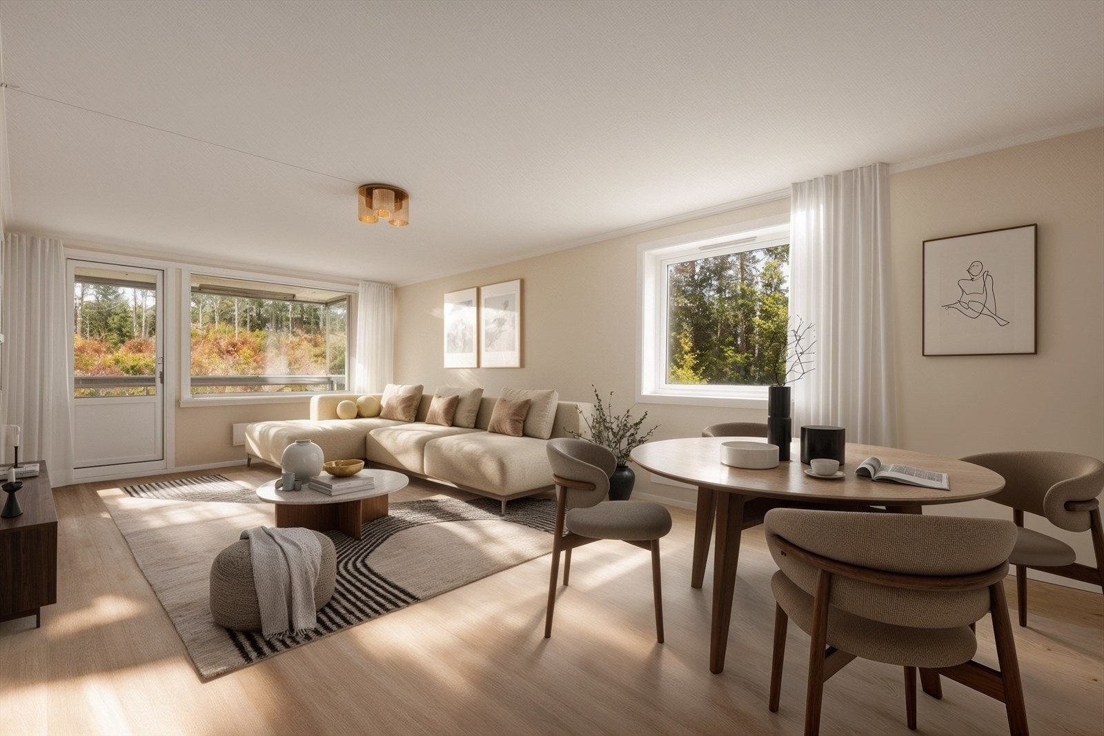 EiendomsMegler1 ved Carina Myhre presenterer Ravnåsen 2! Foto: Inbovi. Bildet er digitalt møblert og kun en illustrasjon. Galleribilde