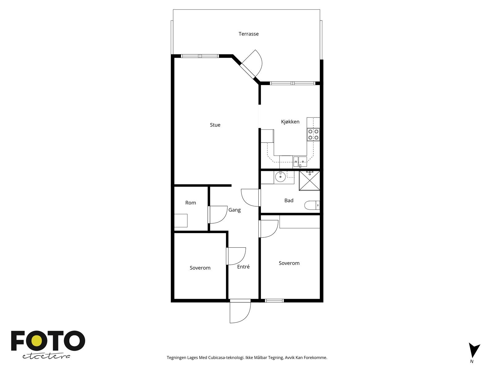Plantegningen viser en arealeffektiv bolig - Ikke målbar. Galleribilde