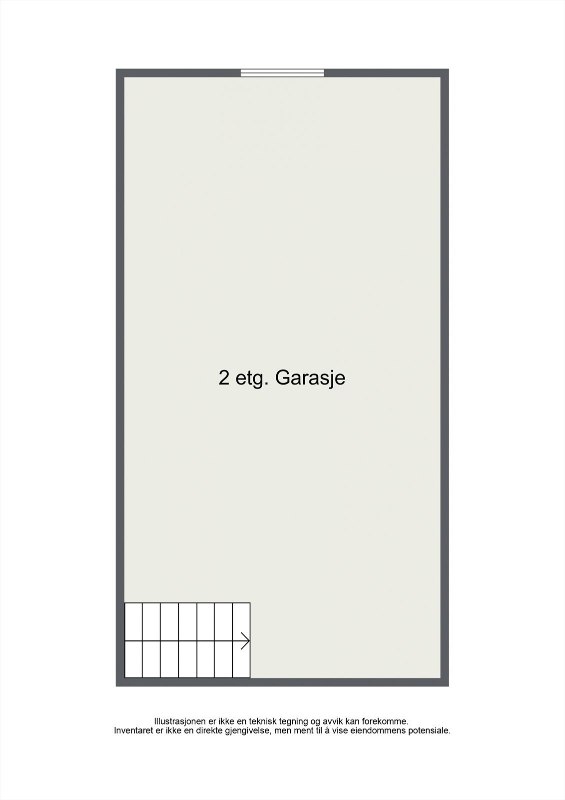 Garasjen har et innredet loft, som gir et betydelig lagringsareal eller mulighet for hobbyrom. Galleribilde