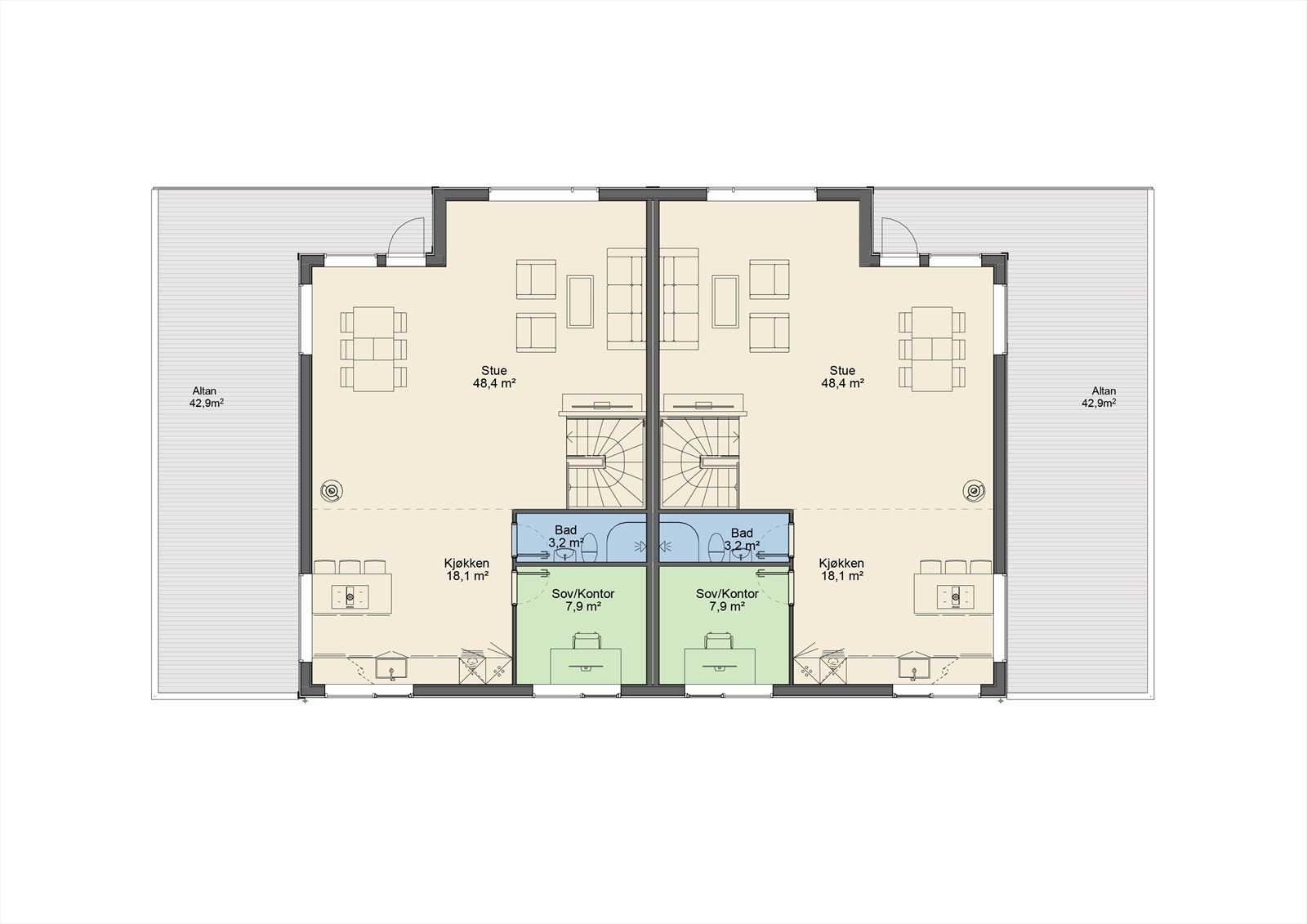 Plantegning 2. etasje - Plassering av dør til badet er endret (se vedlagt seksjoneringstegning). Galleribilde