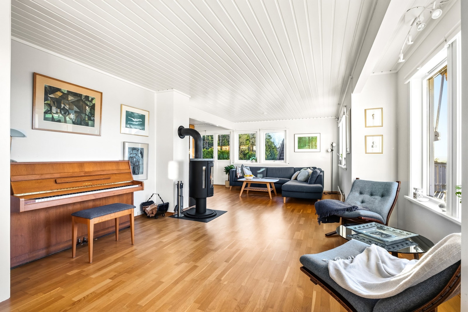 Videre finner du en hyggelig TV- og sofakrok med plass til sofagruppe, TV-møblement og øvrig innredning. Galleribilde