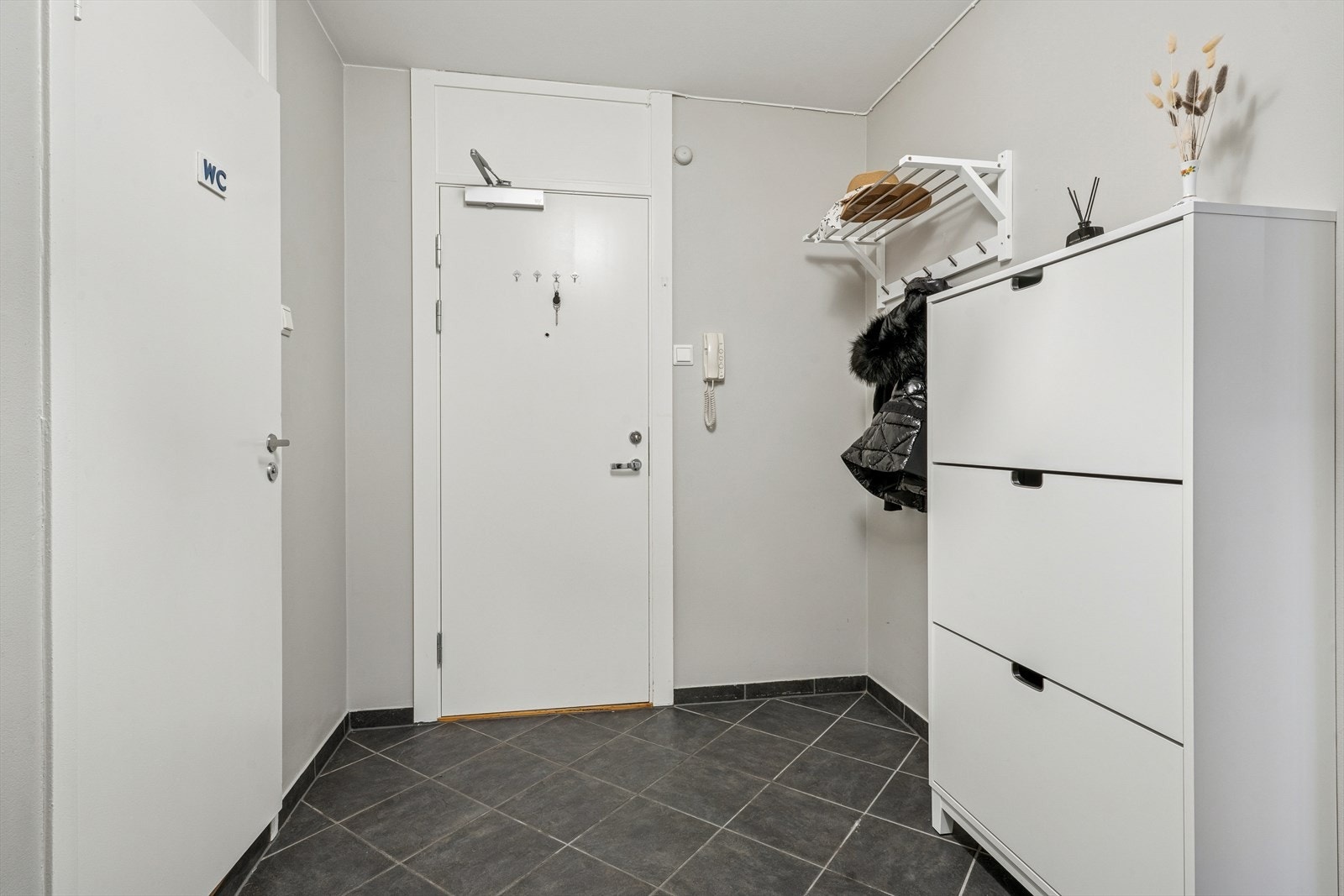 Entréen gir et godt førsteinntrykk og har plass til oppbevaring av yttertøy og sko. Galleribilde