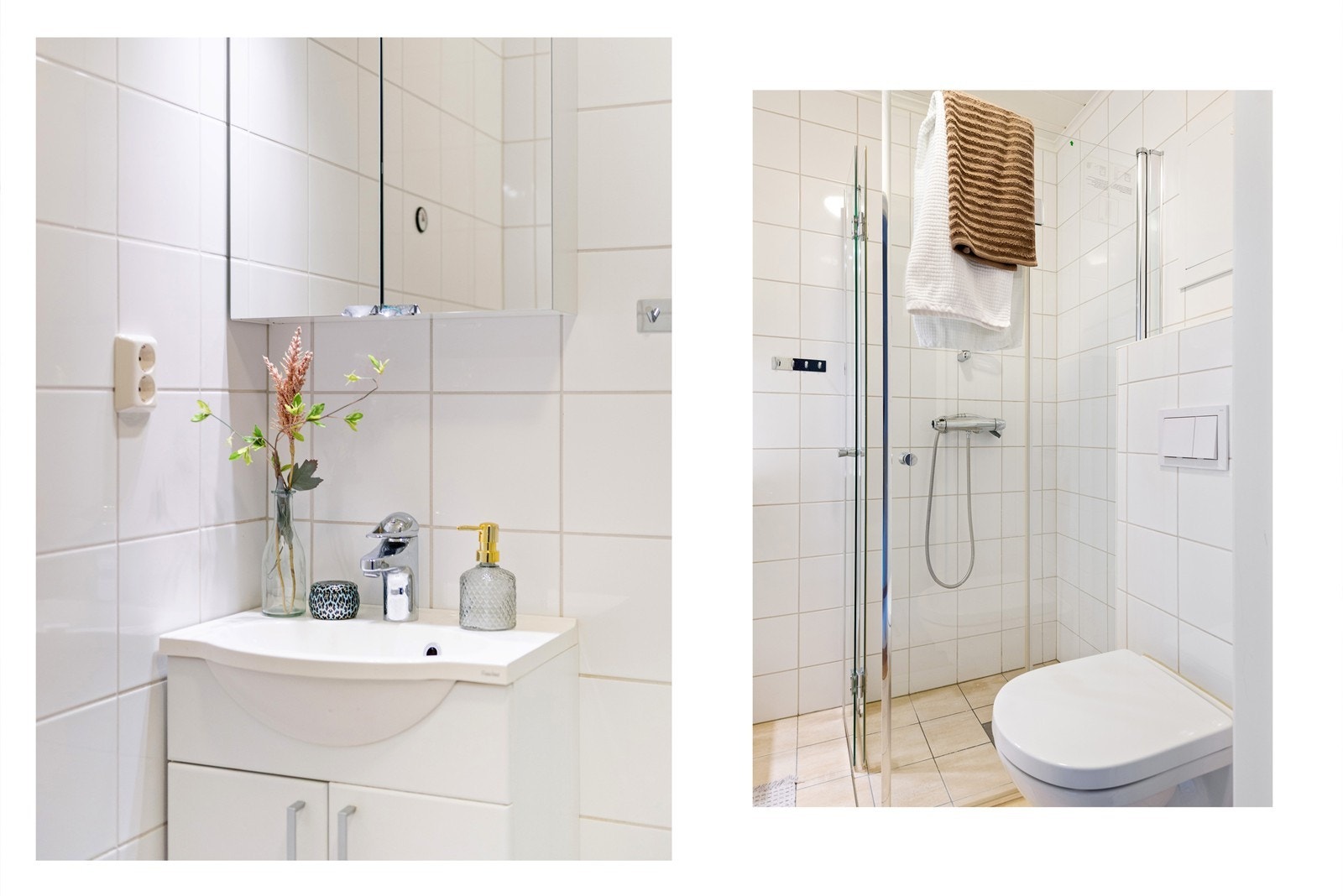 Badet er ventilert med mekanisk ventilasjon i tak og luftespalte i dørterskel. Galleribilde