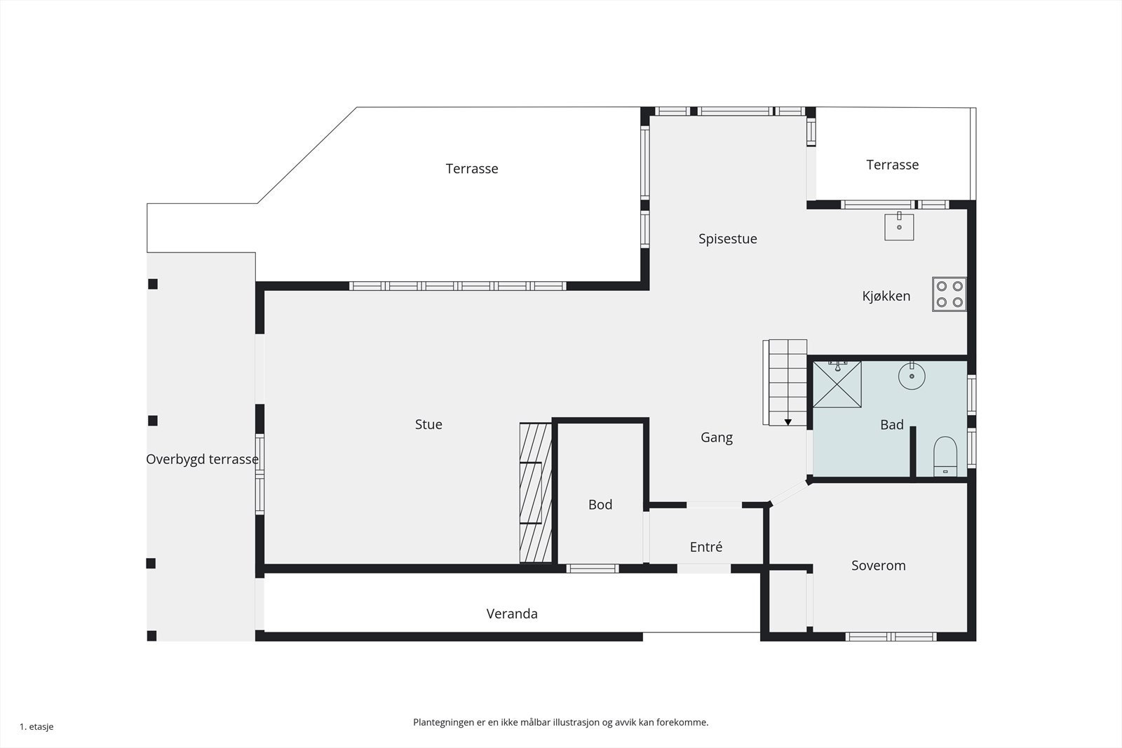 Plantegning hovedetasje. Galleribilde