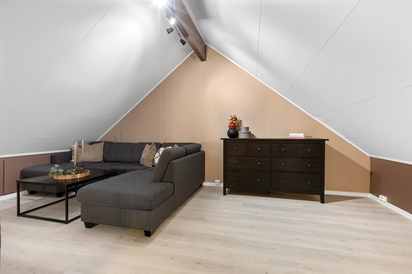 Loftstuen er et ideelt areal for en TV-krok eller lekeområde for barna. Galleribilde