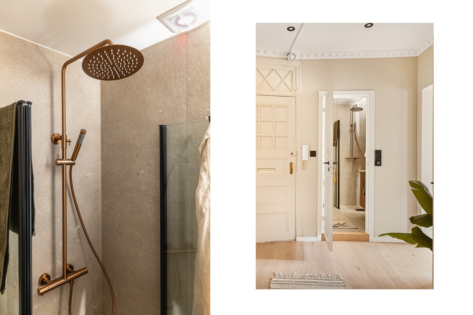 Delikat, flislagt bad med varme i gulv Galleribilde