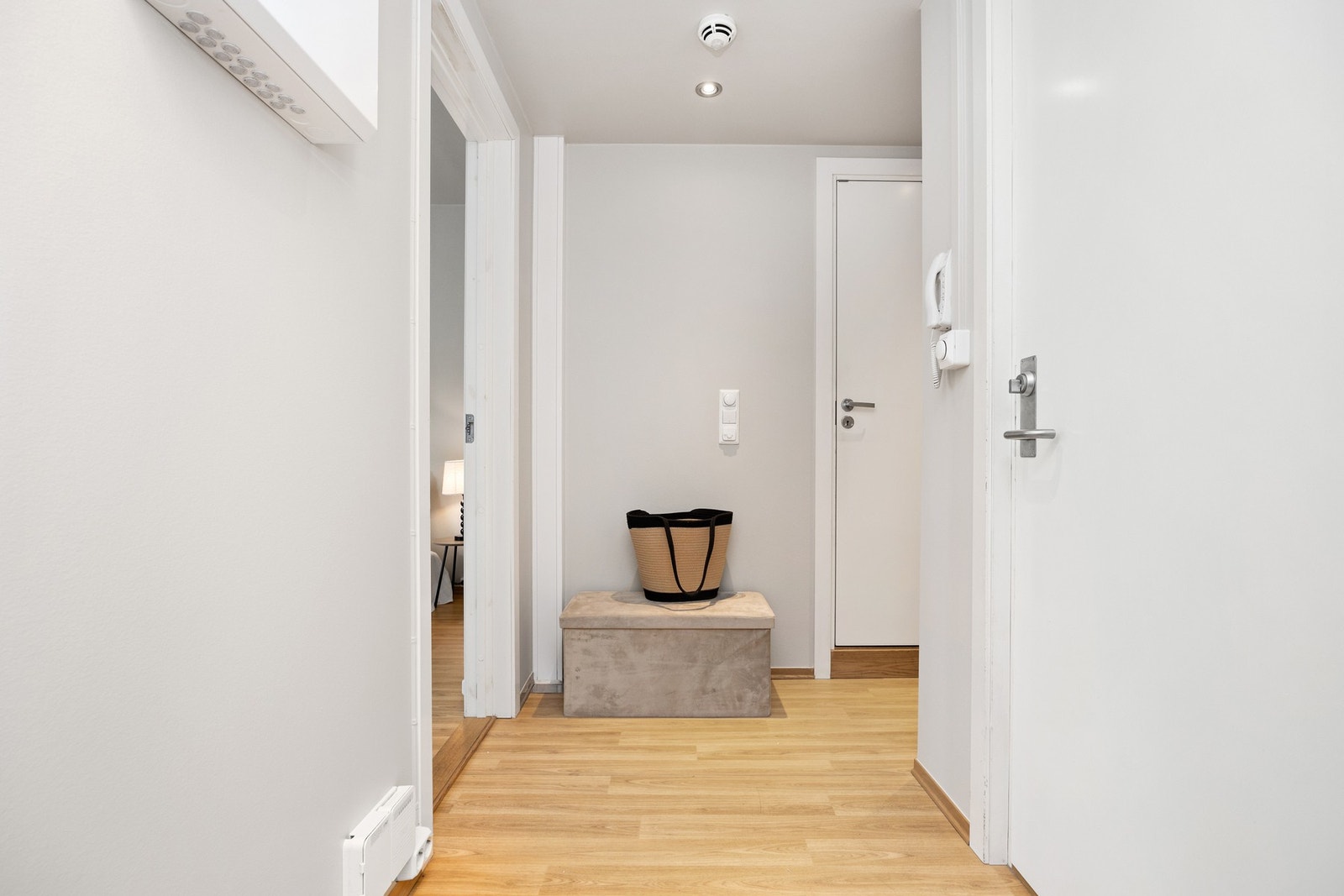 Pen entré/gang med dørcalling og downlights i taket. Galleribilde