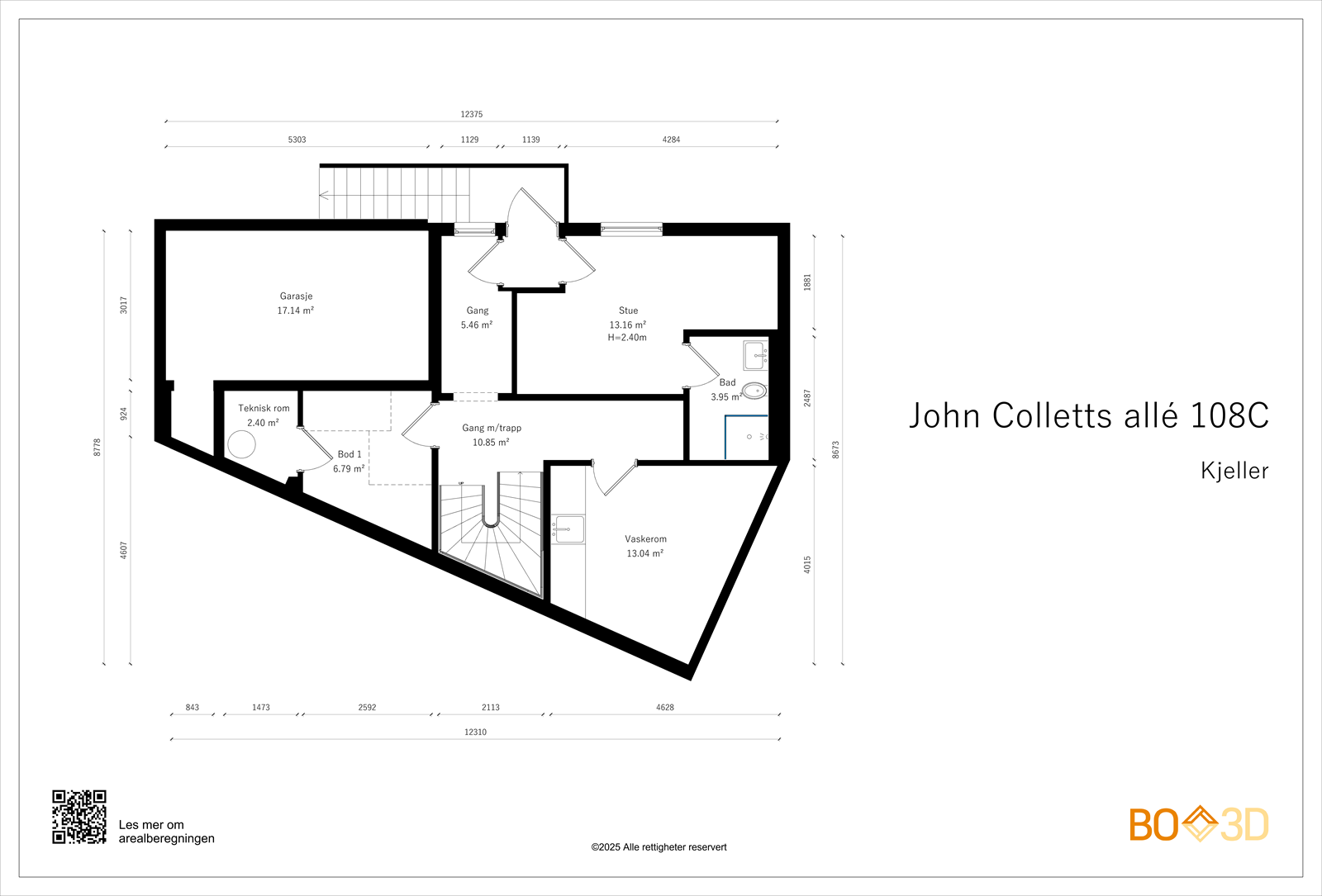 Plantegning kjeller. Rommet merket "Stue" er godkjent som bod Galleribilde