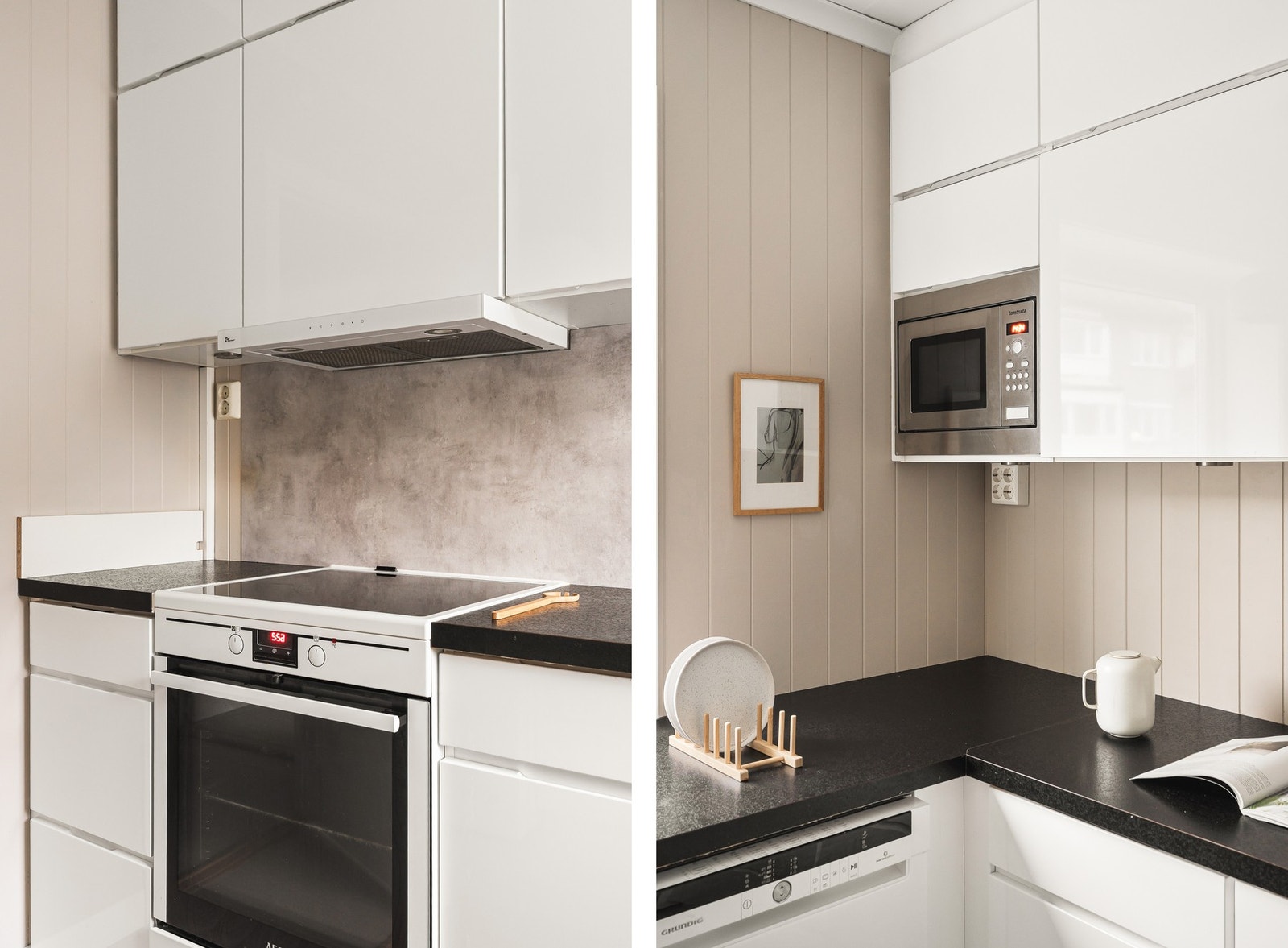 På kjøkkenet er det kjøleskap med frysedel, komfyr, oppvaskmaskin og ventilator. Galleribilde