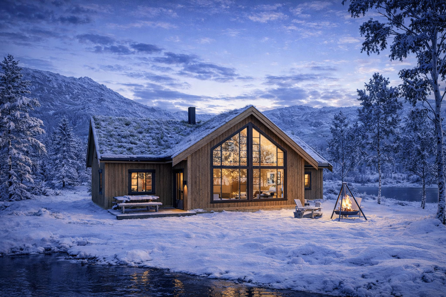 Nystølen er en romsleg og tiltalande fritidsbolig med god arealutnytting og luftige oppholdsrom Galleribilde