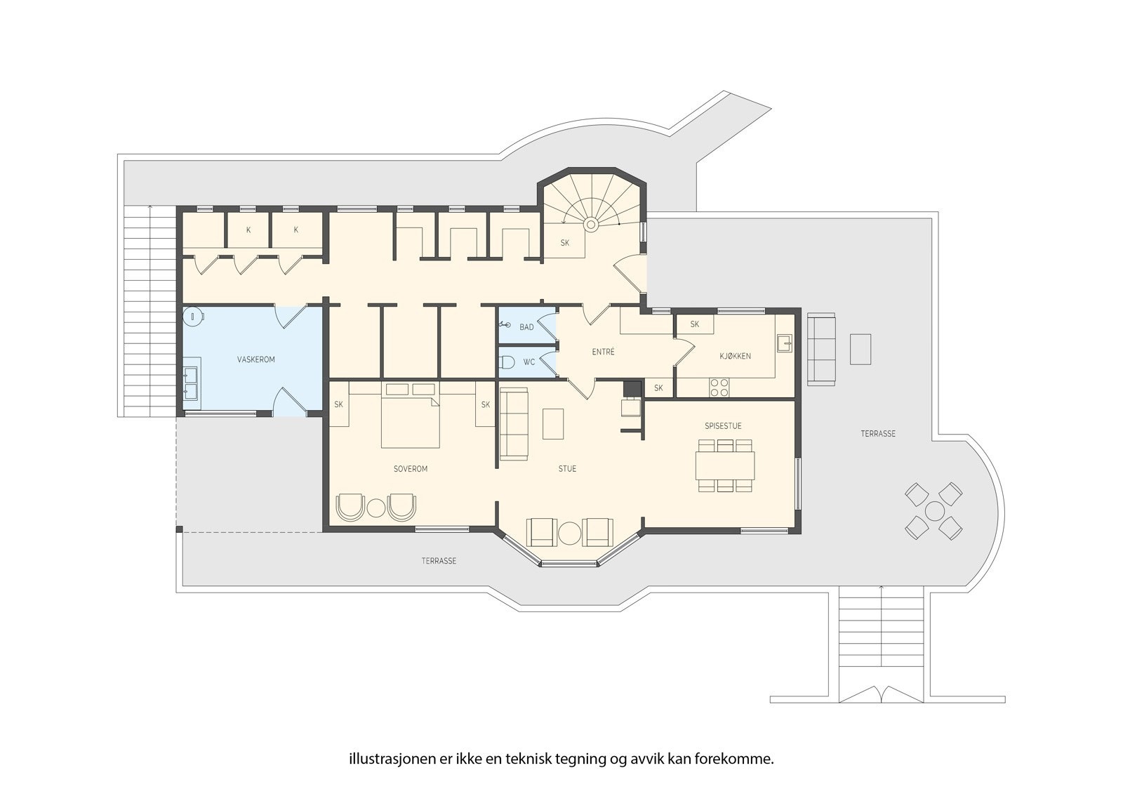 - Underetasjens plantegning med fellesboder og vaskerom. Bildene i annonsen er fra den ubeboelige leiligheten i denne etasjen - Galleribilde