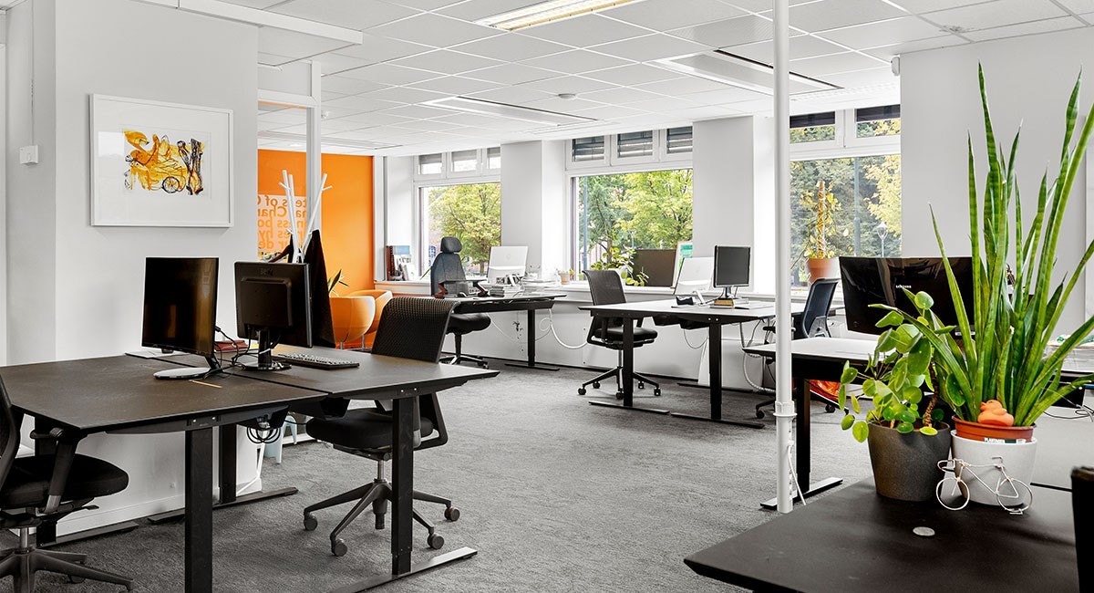 Kontorarealene har store vindusflater som gir naturlig lys og trivelig arbeidsmiljø Galleribilde
