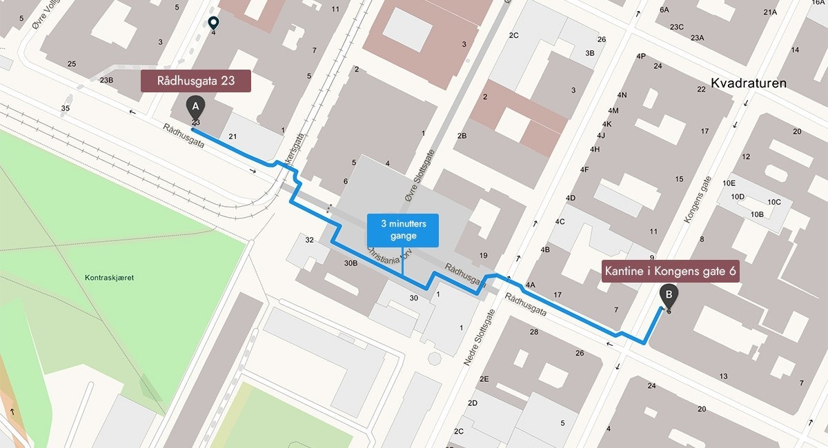 Leietaker har mulighet til å benytte kantine i Kongens gate 6, som er tre minutters gange unna Galleribilde