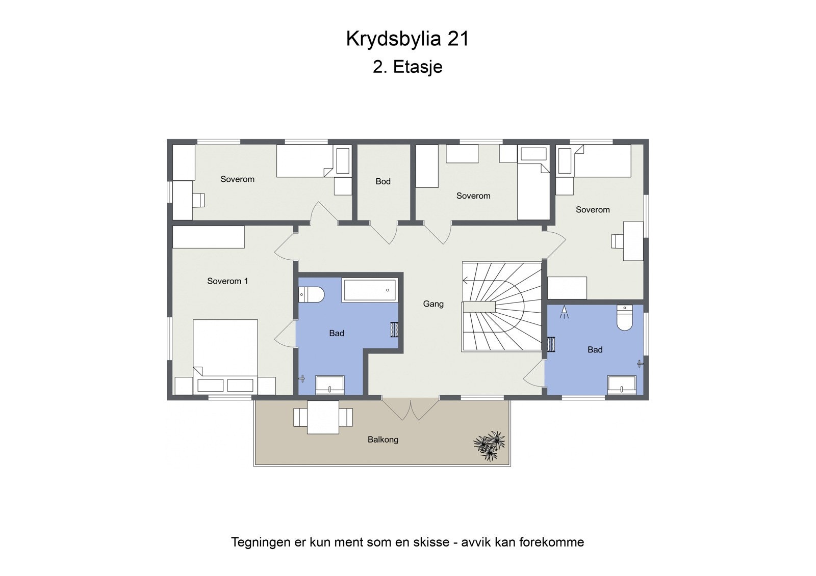 Omtrentlig planskisse 2. etasje Galleribilde