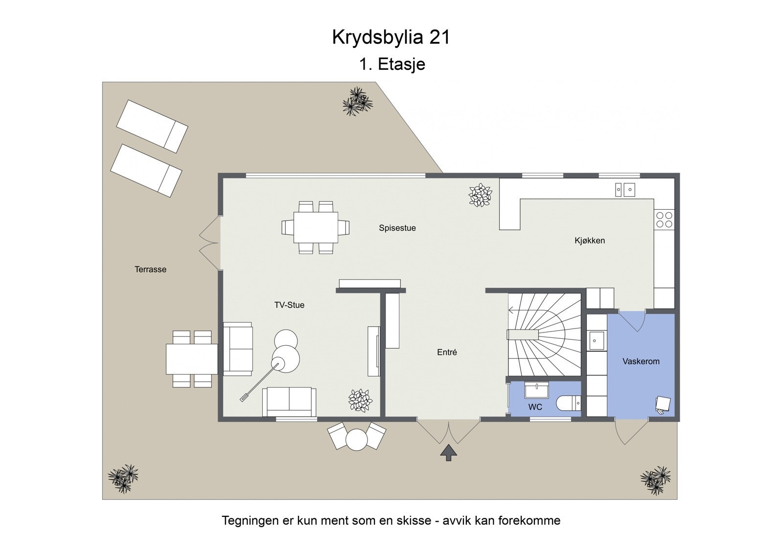 Omtrentlig planskisse 1. etasje Galleribilde