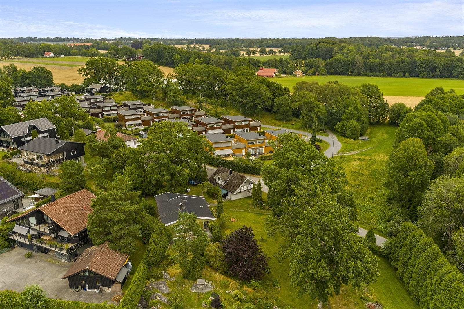 Hele området omkranses av store, flotte løvtrær, hovedsakelig eik av anselig alder, derav navnet Eikelunden. Galleribilde