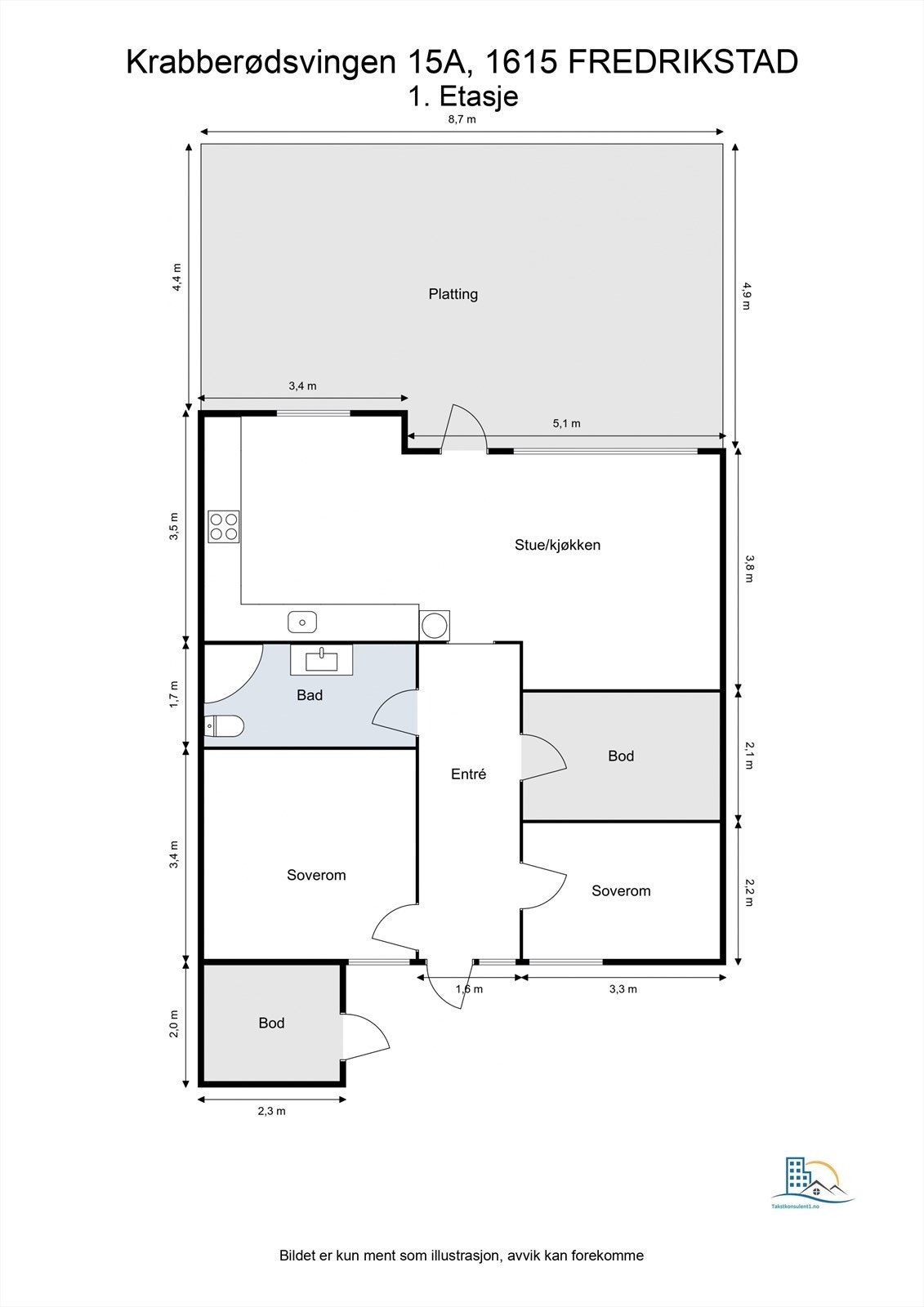 Veiledende skisse av leilighetens planløsning. Galleribilde