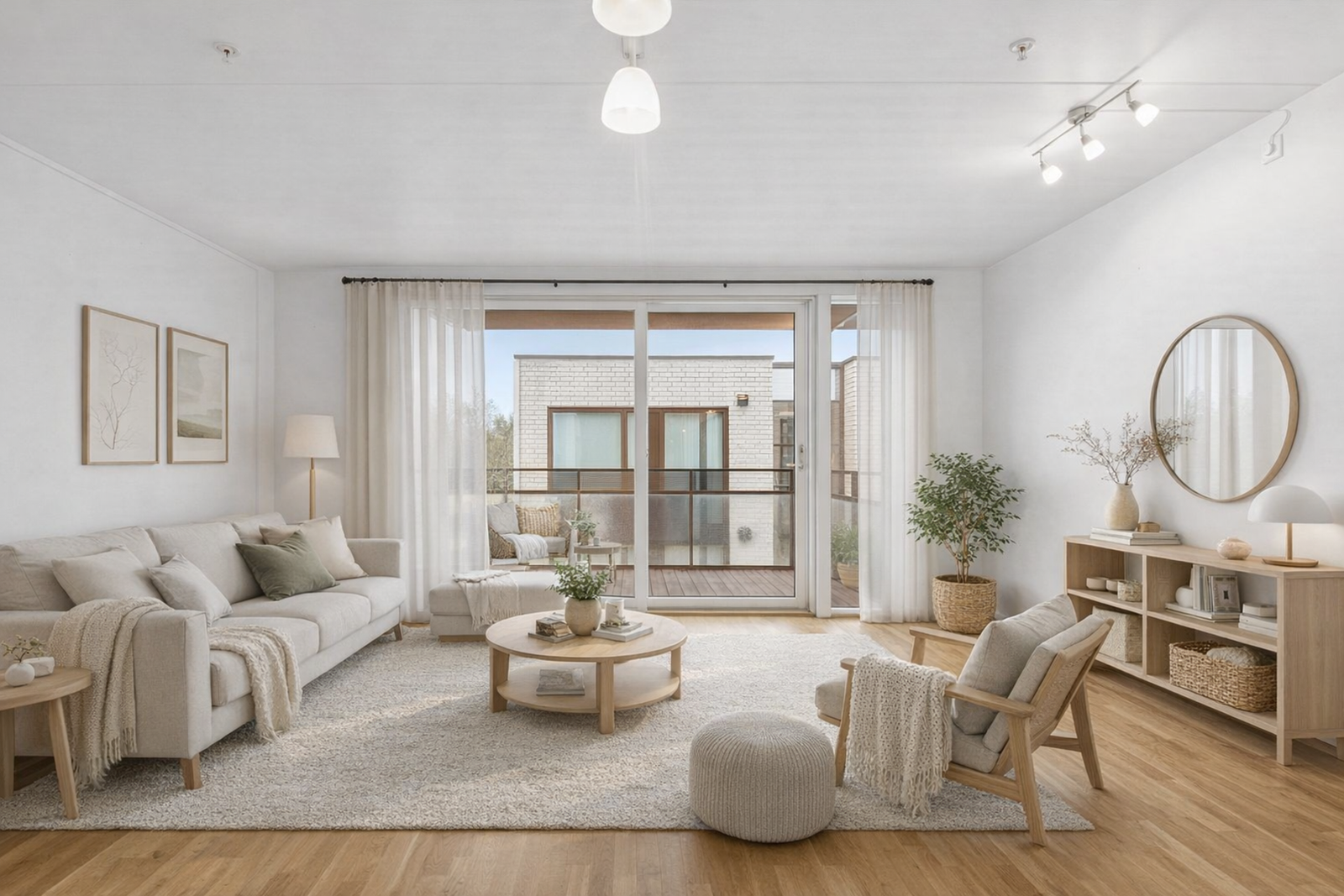 Dette er en lys og pen 3-roms toppleilighet beliggende svært sentralt på Jessheim med garasjeplass. Dette bildet er AI-generert. Galleribilde