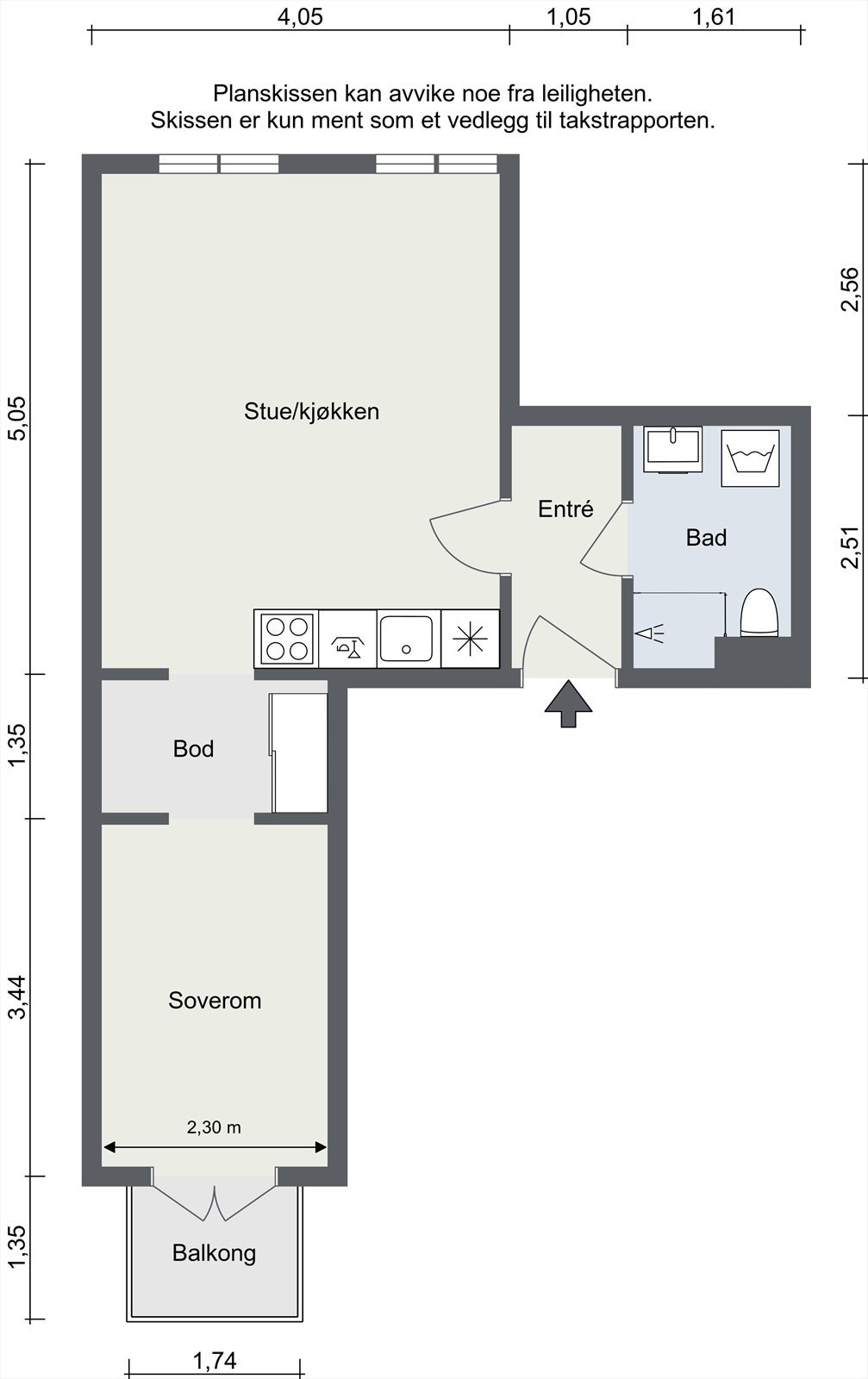 Planskissen kan avvike noe fra leiligheten. Skissen er kun ment som et vedlegg til takstrapporten. Galleribilde
