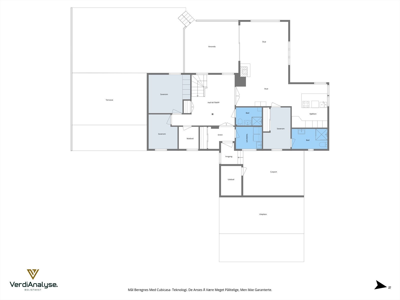 Planløsning over dagens bruk av hovedetasjen. Galleribilde
