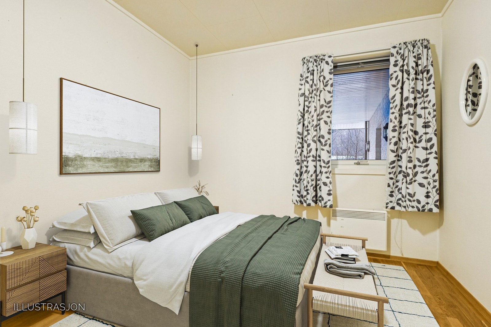 Soverom nummer én. Bildene merket "illustrasjon" er digitalt innredet. Målestokk vil avvike. Galleribilde