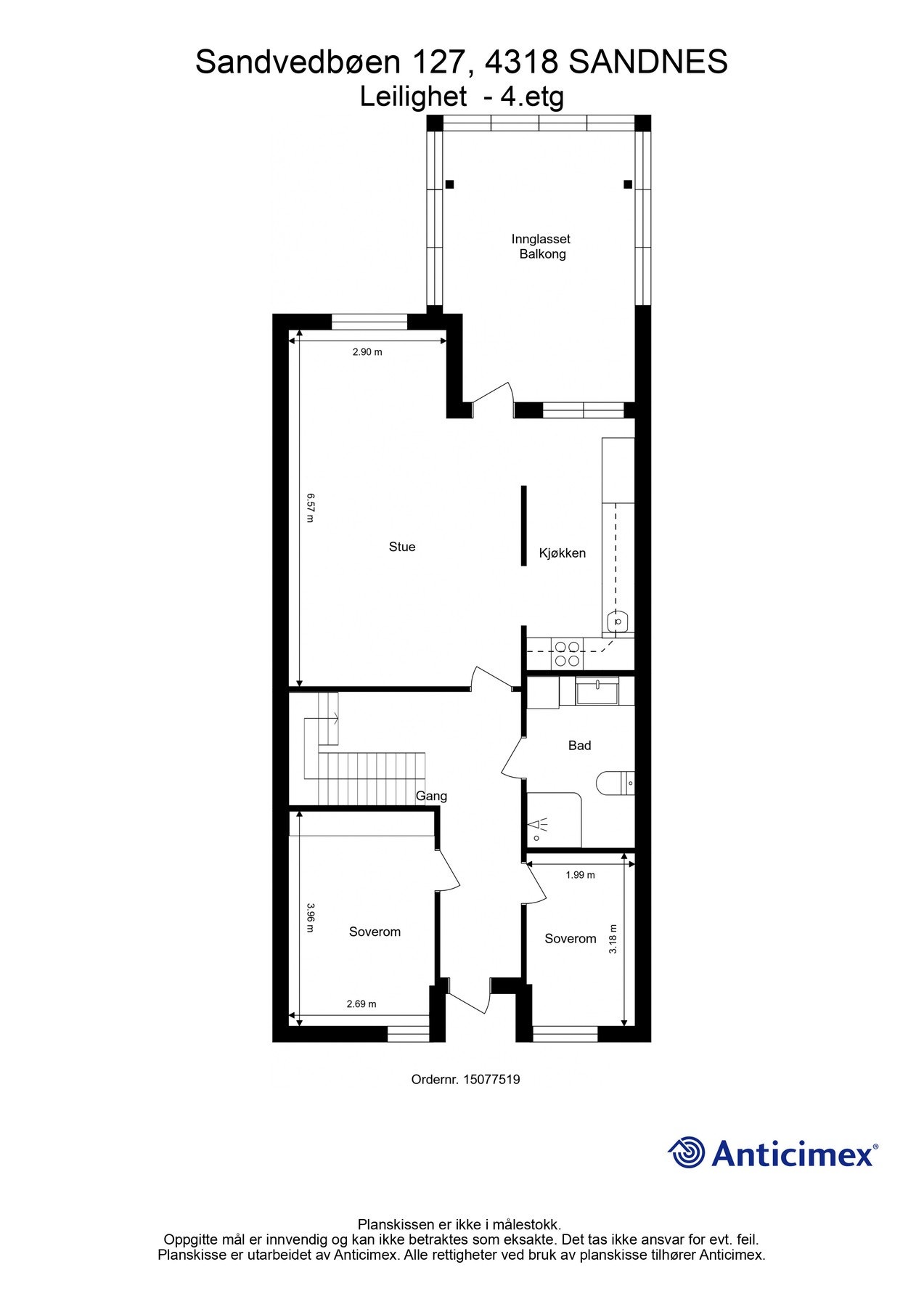 Plantegning 4.etg. Kan avvike fra de faktiske forhold. Galleribilde