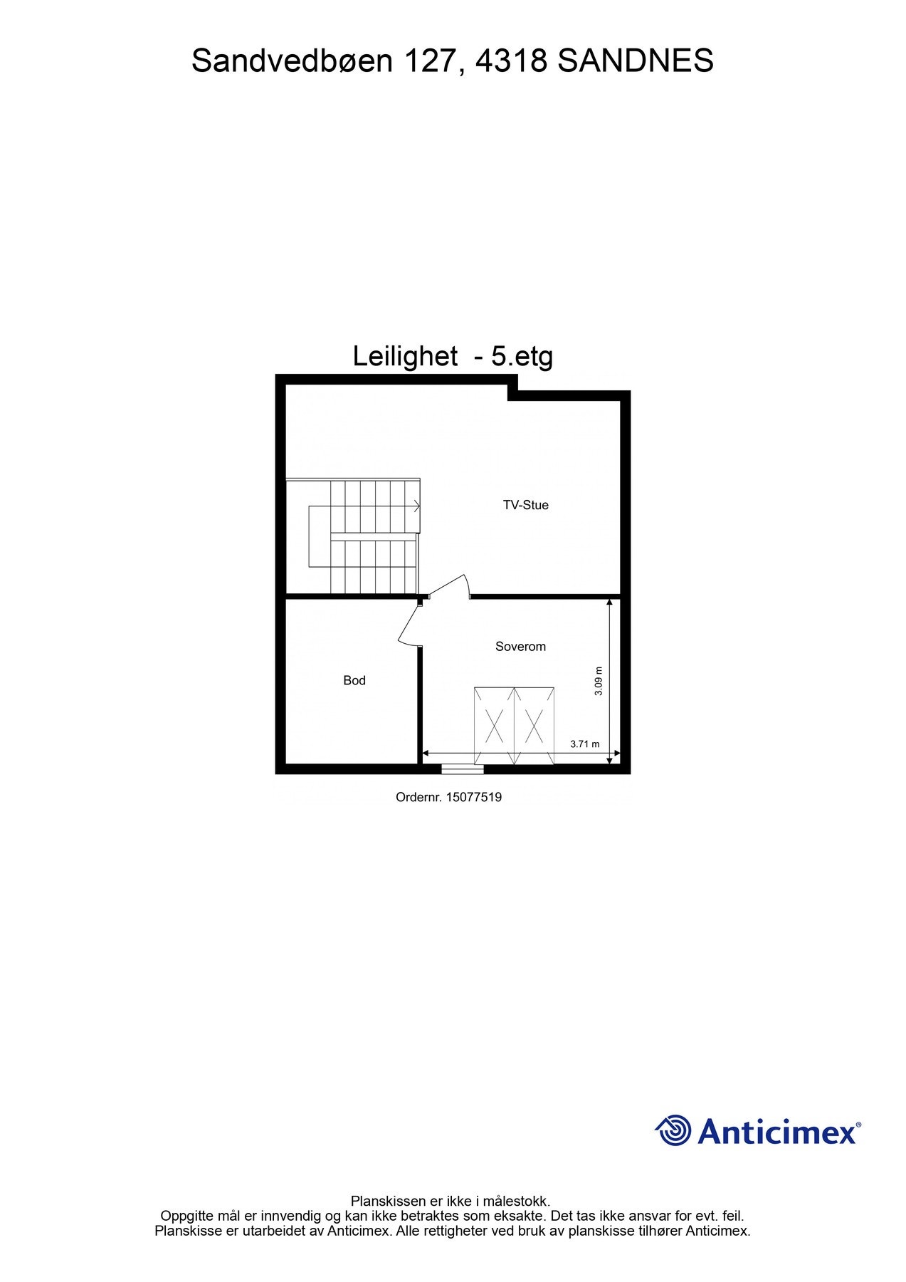 Plantegning loft . Kan avvike fra de faktiske forhold. Galleribilde