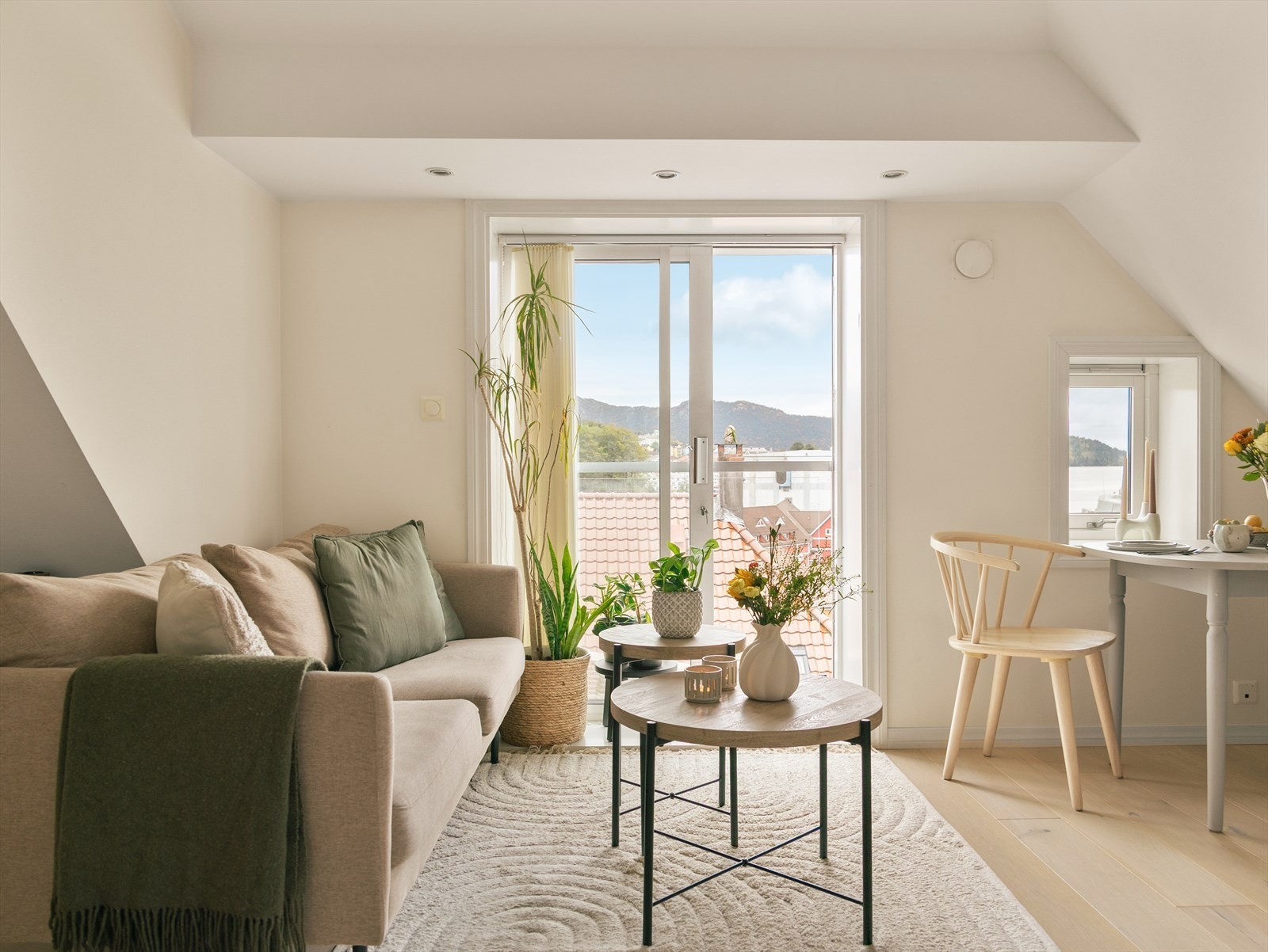 Det er godt med lysinnslipp fra takvinduer og fra skyvedøren til den franske balkongen. Galleribilde