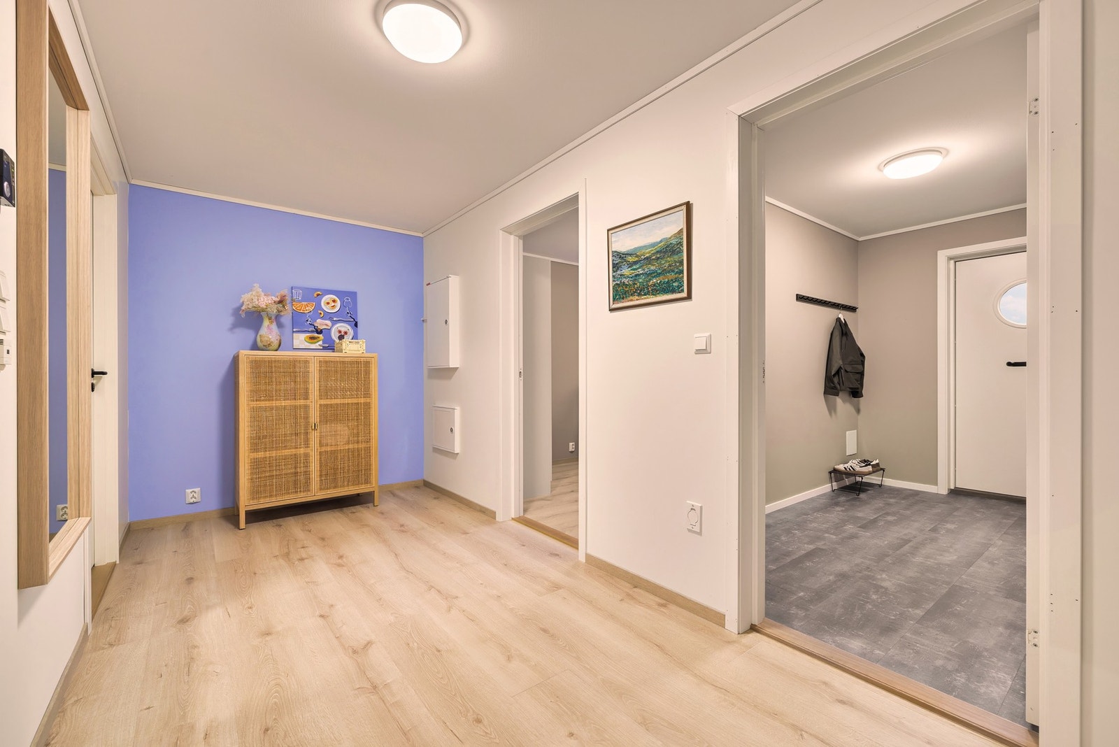 Sikringsskapet (automatsikringer) befinner seg på veggen i gangen. Galleribilde