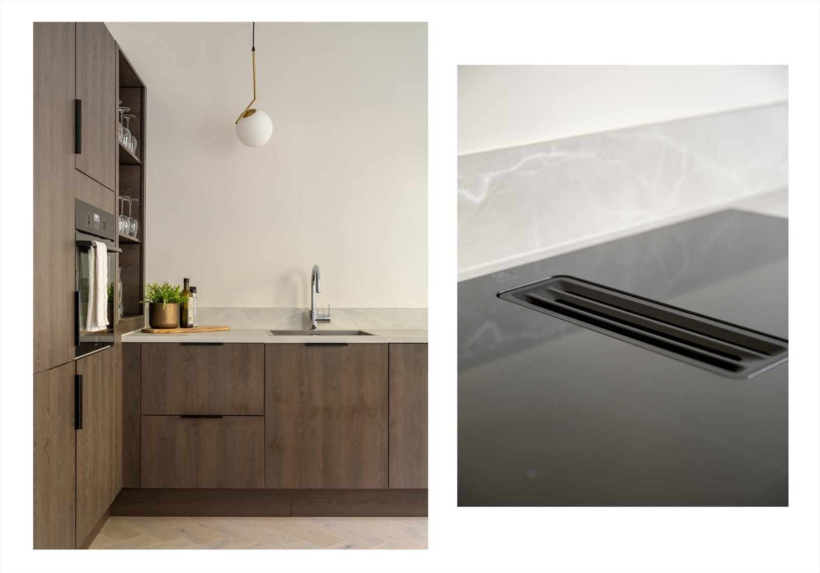 Kjøkkenventilator er integrert i platetoppen. Galleribilde