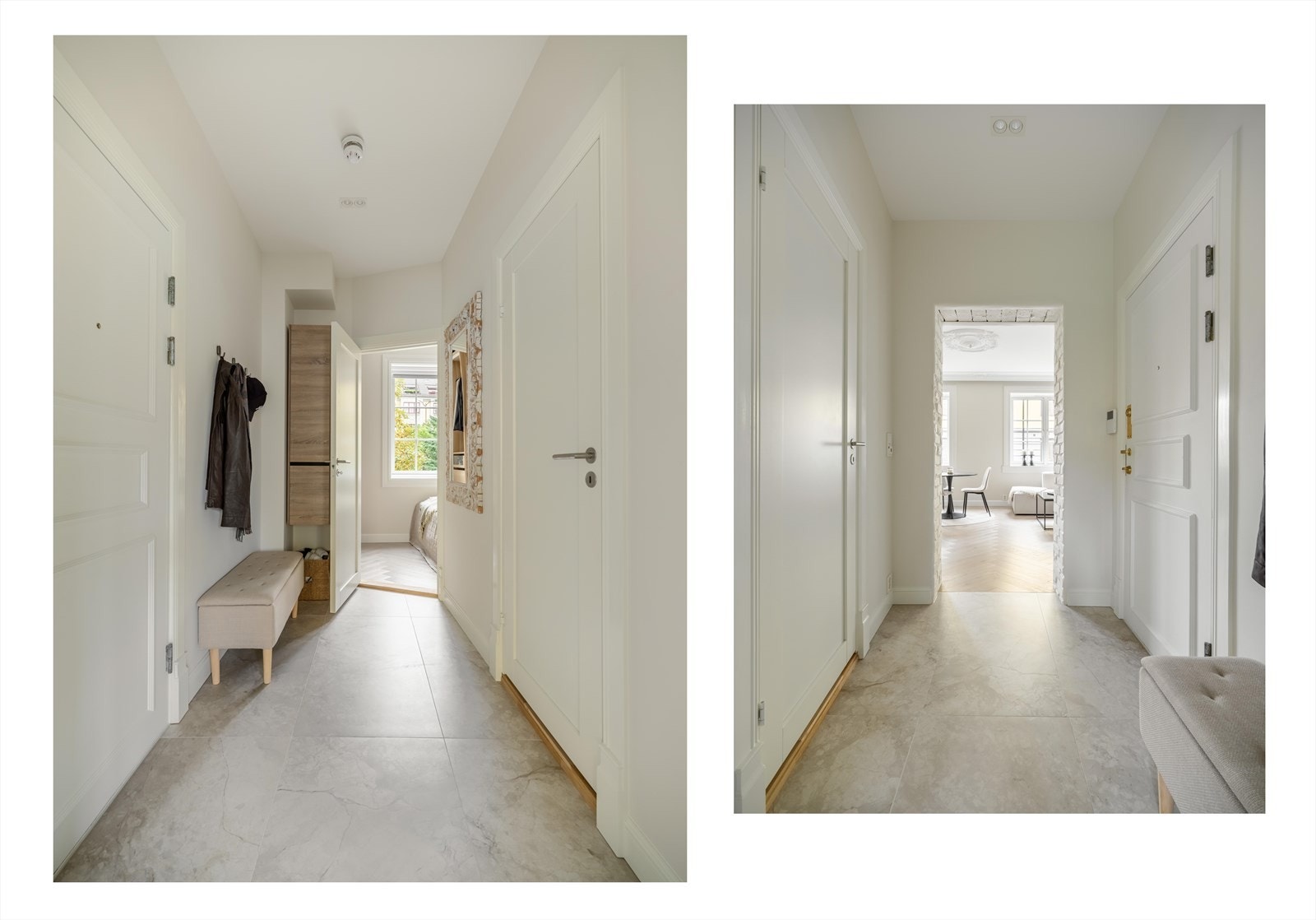 Lys og romslig gang med gode muligheter for lagringsplass. Her føler du deg hjemme med en gang du kommer inn døra. Galleribilde