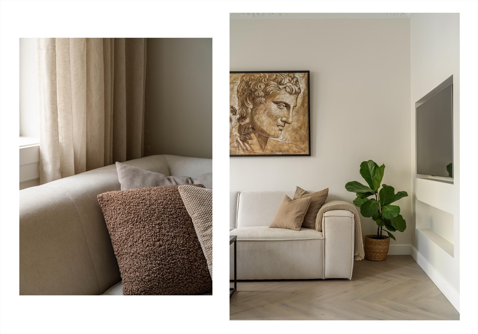 I stuen er det praktisk integrert plass for TV i veggen. Galleribilde