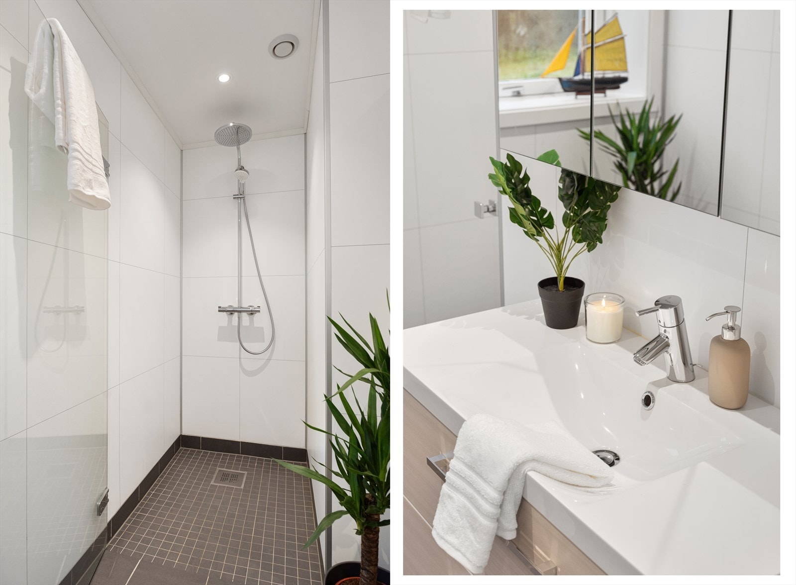 Dette er ett av boligens to moderne baderom. Galleribilde