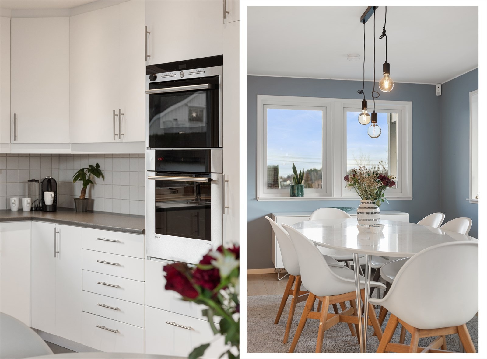 Kjøkkenet er funksjonelt utformet med laminat benkeplate og fliser over benk. Galleribilde