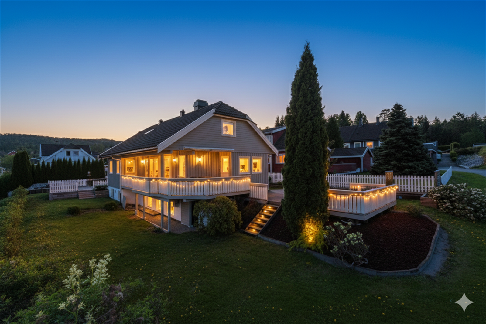 Krogsveen v/Sondre Trøseng Gjellum ønsker velkommen til Lerpeveien 405! - Digitalt redigert kveldsbilde. Foto: Trond Reder Galleribilde