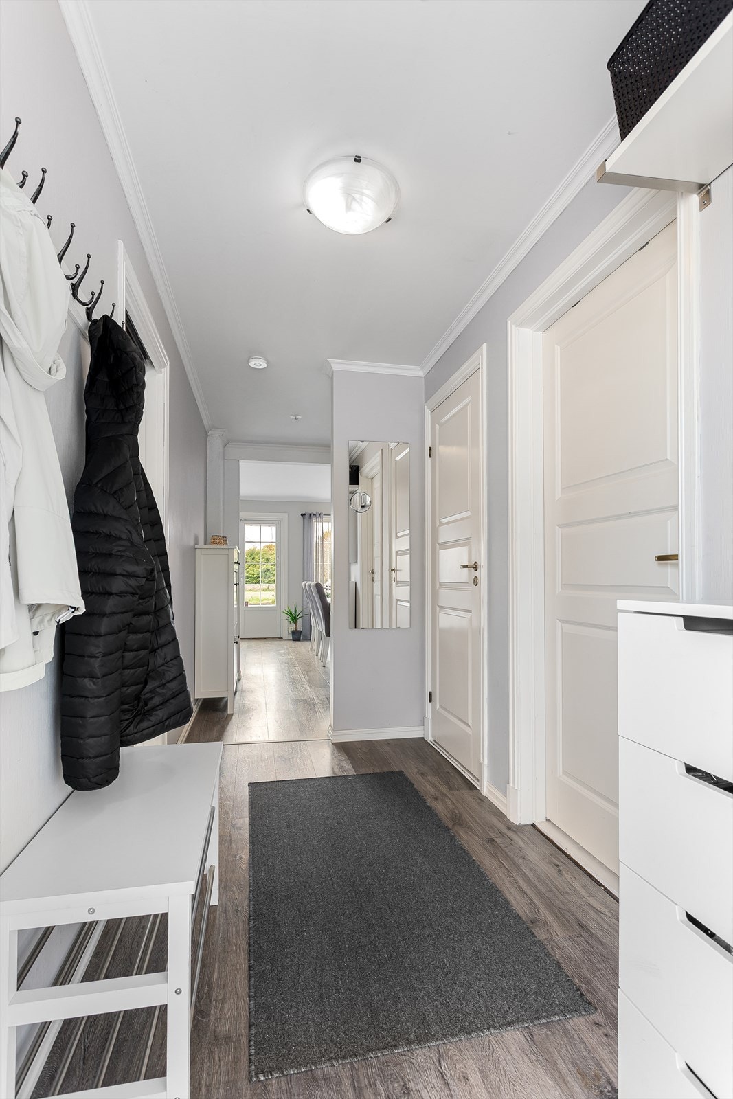 Gang med laminat på gulv, malte vegger og malt himling Galleribilde