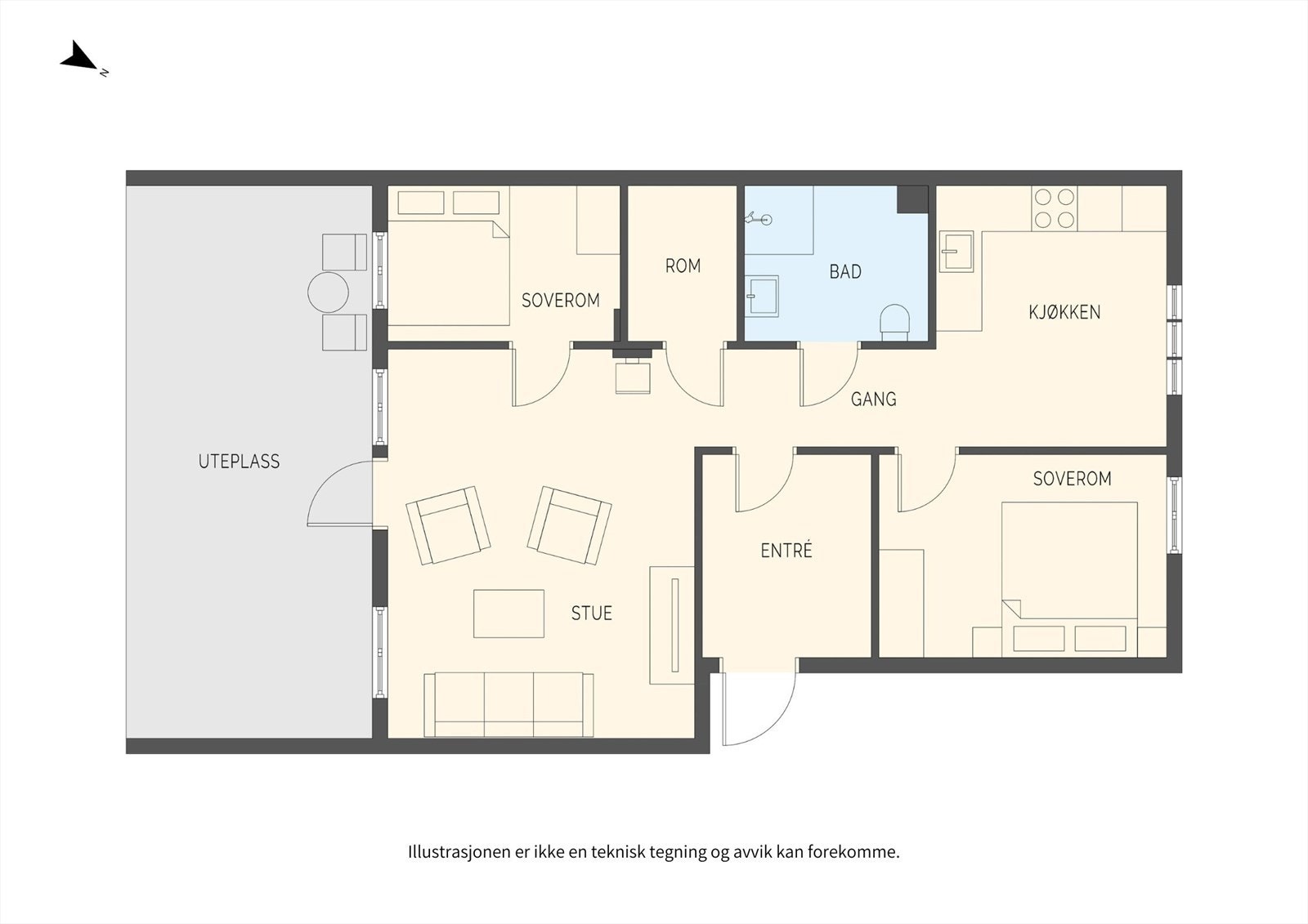 Soverom 2 kan benyttes både med seng, eller som utvidelse av stuen. Galleribilde