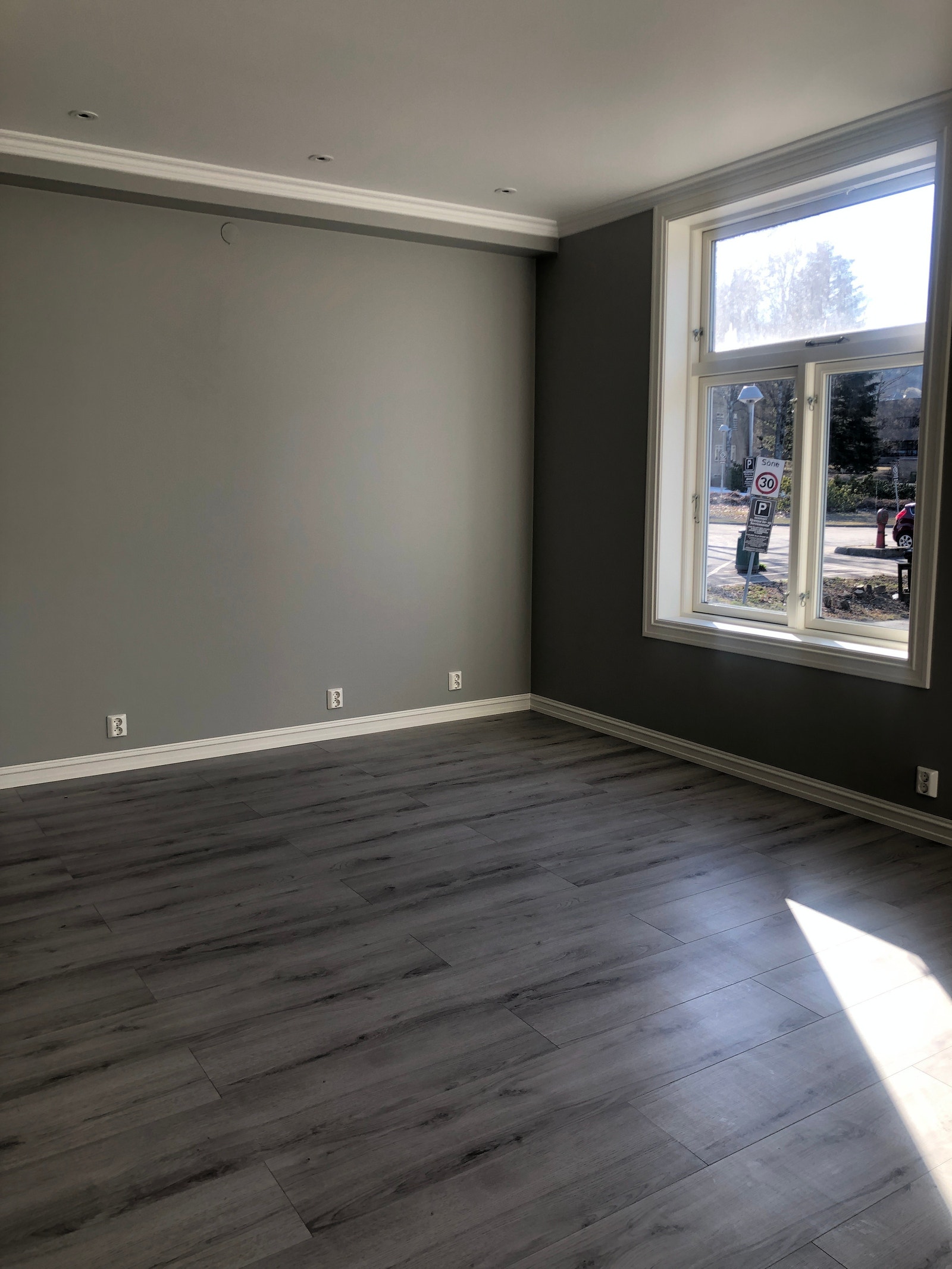 Flott stue med god takhøyde, store vinduer og flotte farger Galleribilde