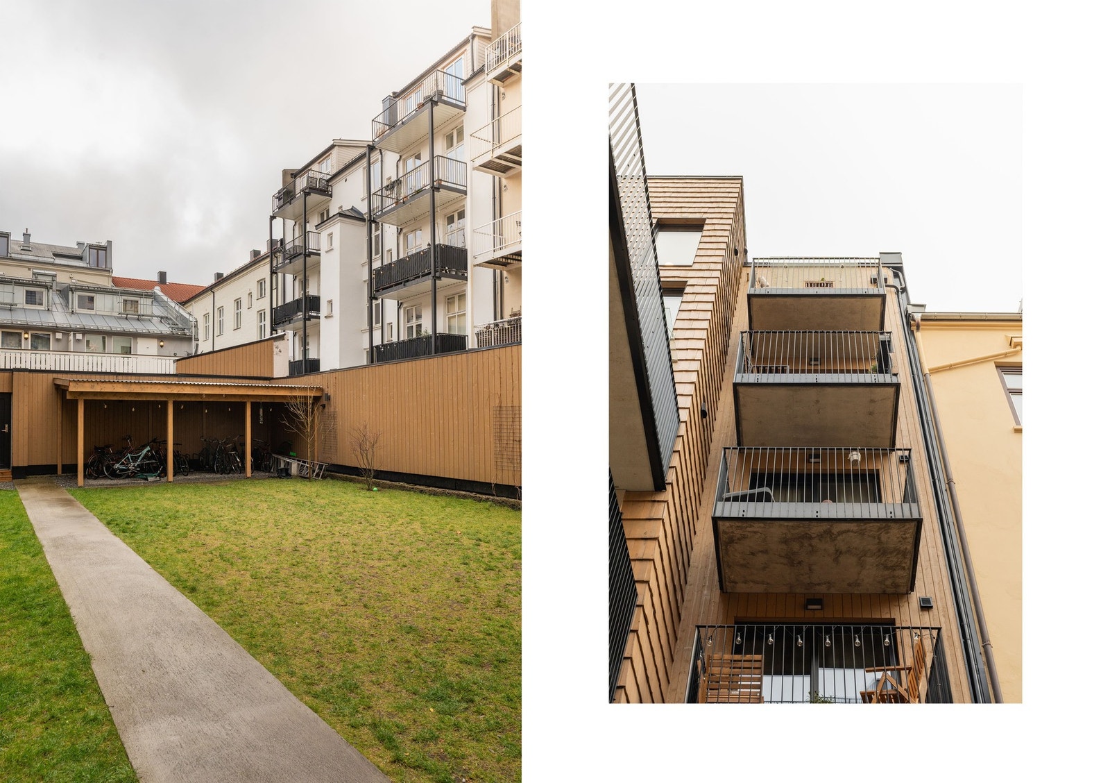 Utvendig sykkelskur i bakgård. Galleribilde