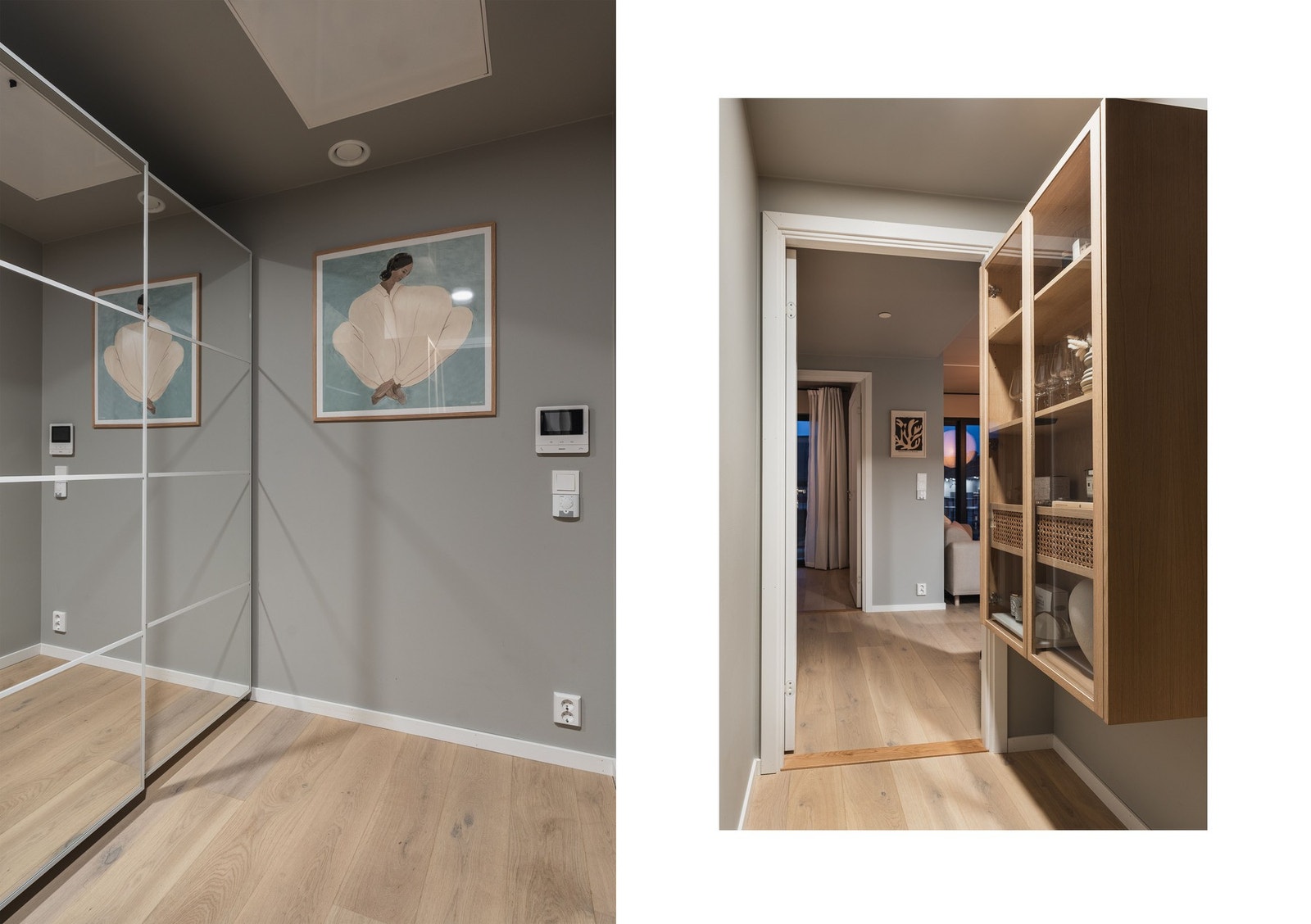 Leiligheten har en romslig entré med stor skyvedørsgarderobe som gir rikelig med lagring. Galleribilde