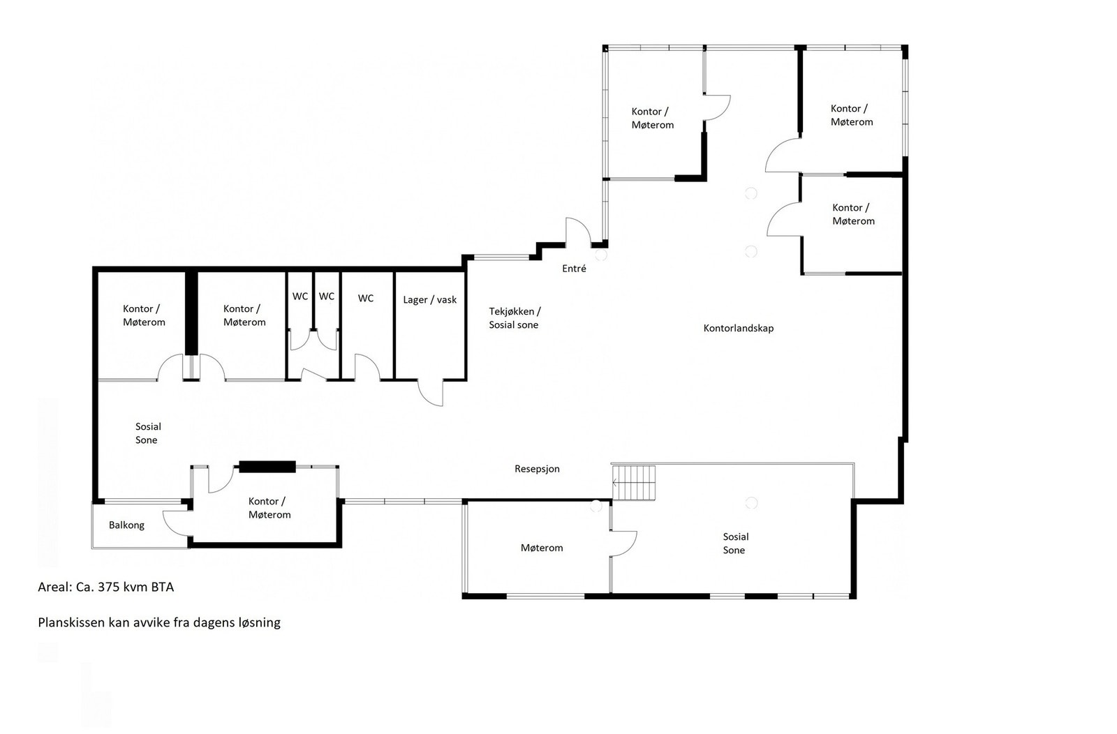 Lokalet utgjør ca. 375 kvm med kombinasjon av åpne flater og kontorceller Galleribilde
