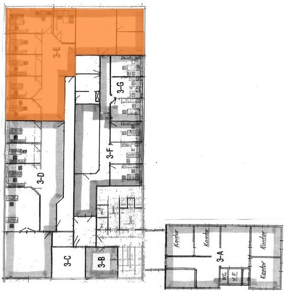 Plantegning ledig areal 3. etasje, ikke målbar. Galleribilde