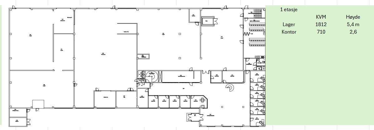 Kontorene i arealet kan vurderes å gjøre om til alternativ bruk (proffbutikk/produksjon/lavtlager) Galleribilde