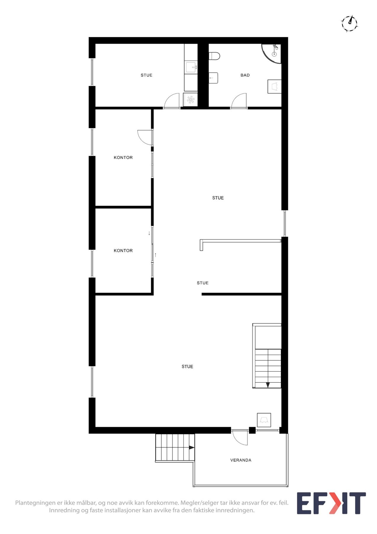 Plantegning som viser planløsningen av byggets 1. etasje. Galleribilde