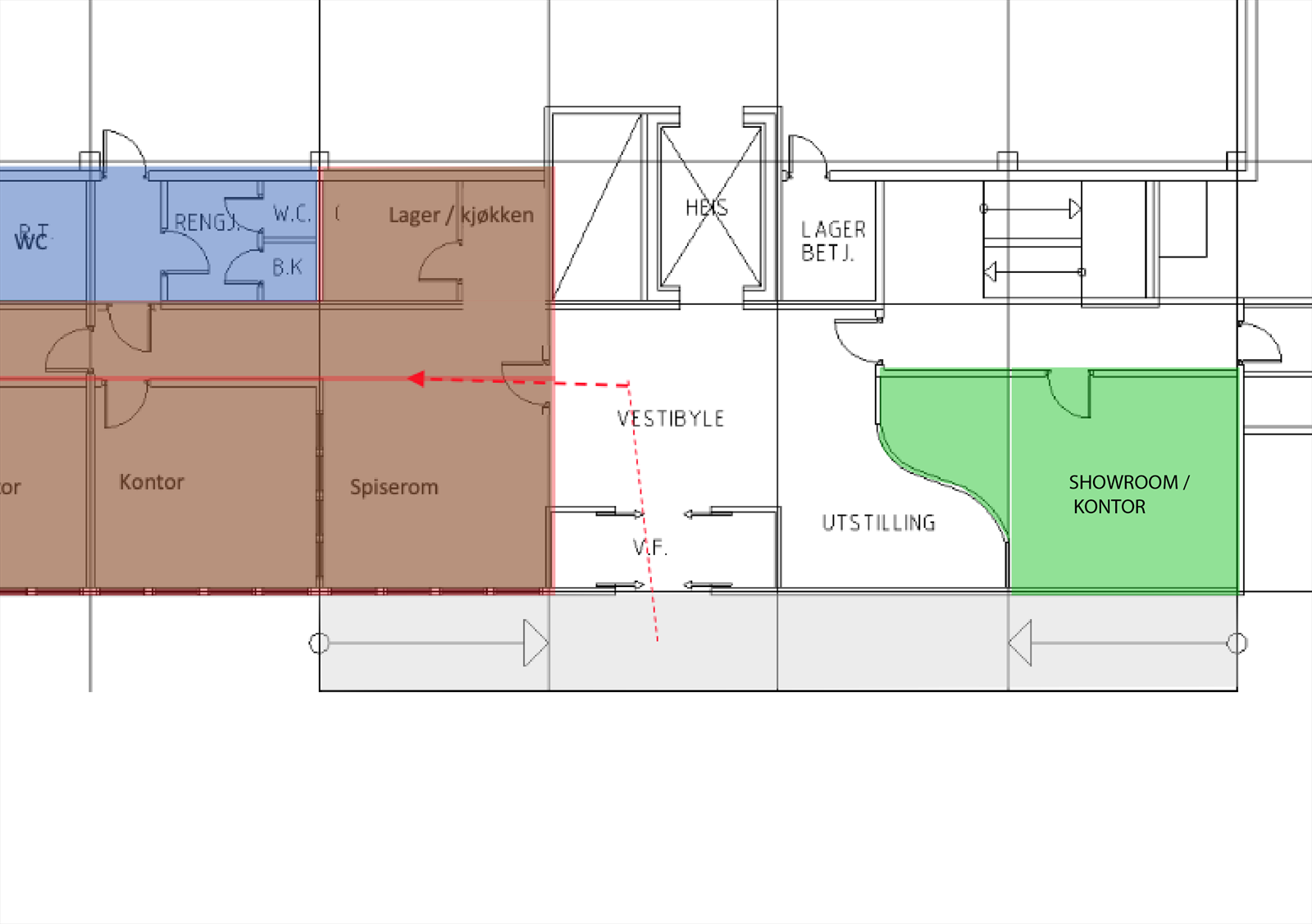 Plantegning 1. etasje. Showroom ledig. Galleribilde